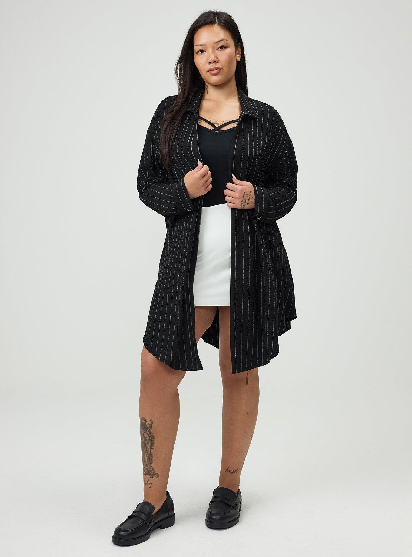 Oversized Shirt Kimono, TEDDY PINSTRIPE BLACK, alternate