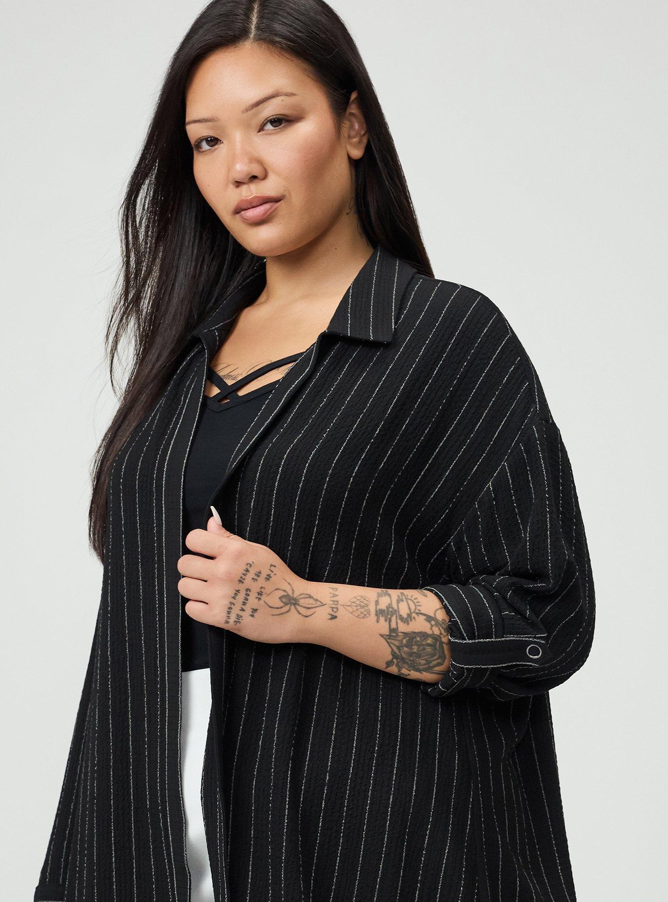 Oversized Shirt Kimono, TEDDY PINSTRIPE BLACK, alternate