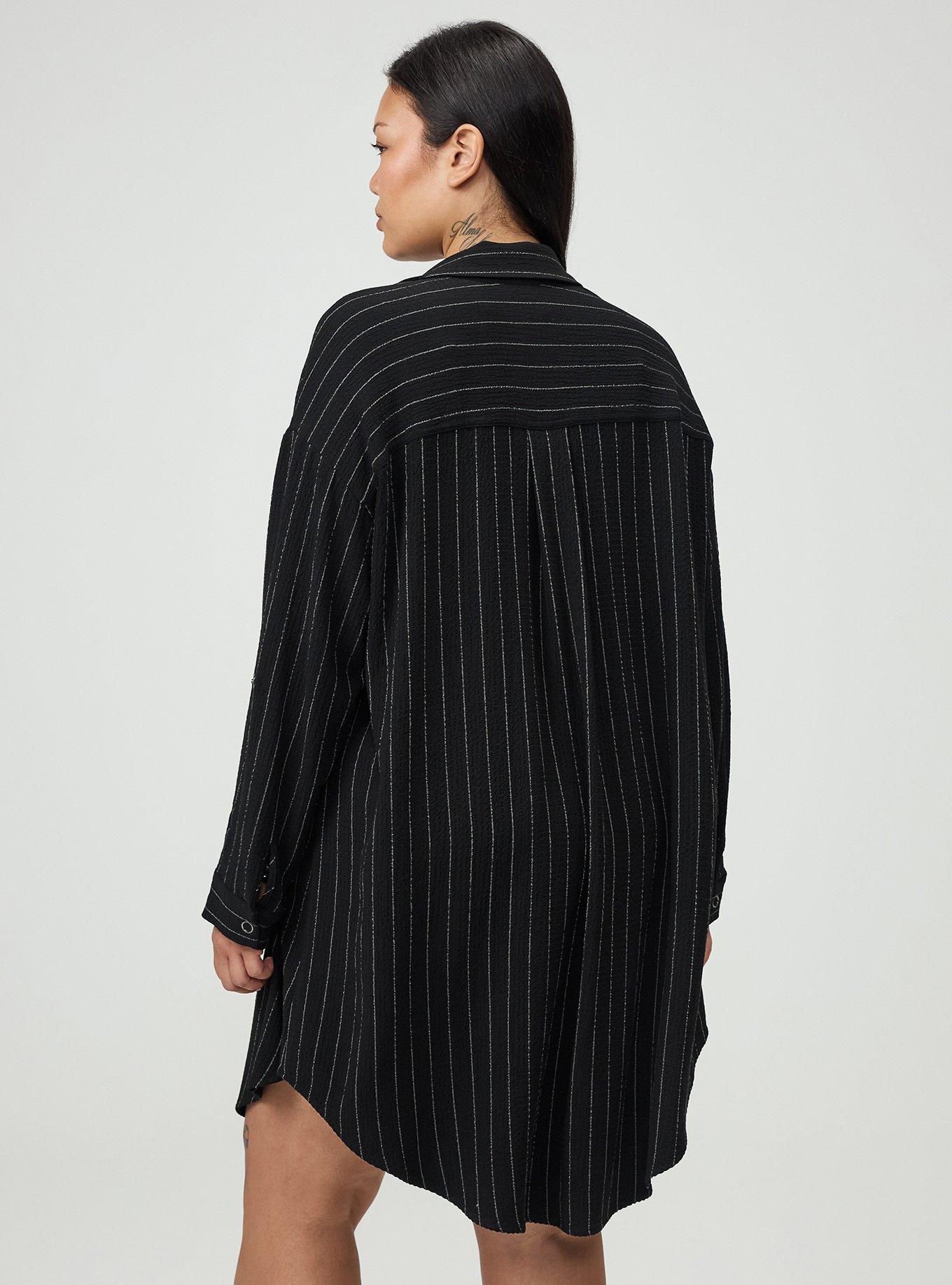 Oversized Shirt Kimono, TEDDY PINSTRIPE BLACK, alternate