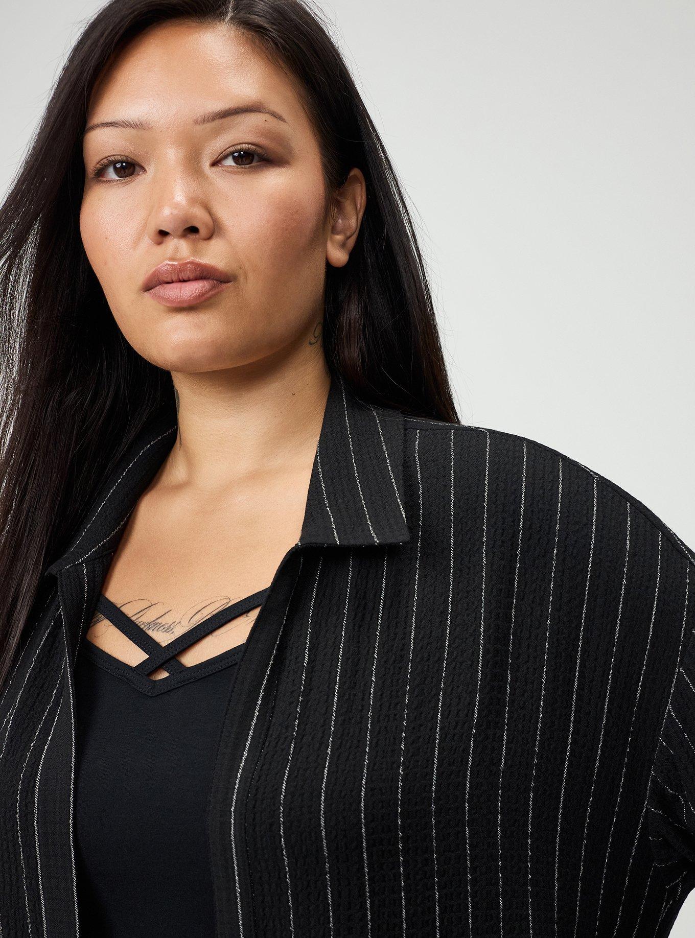 Oversized Shirt Kimono, TEDDY PINSTRIPE BLACK, alternate