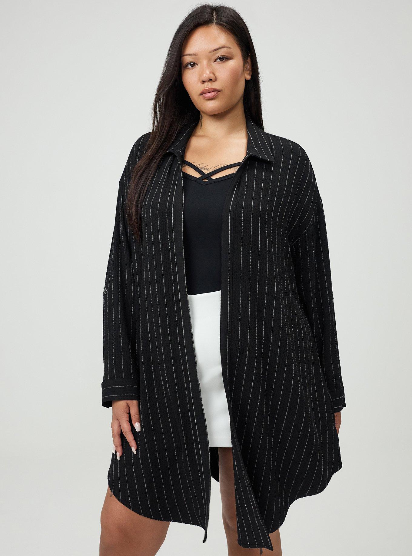 Oversized Shirt Kimono, TEDDY PINSTRIPE BLACK, alternate