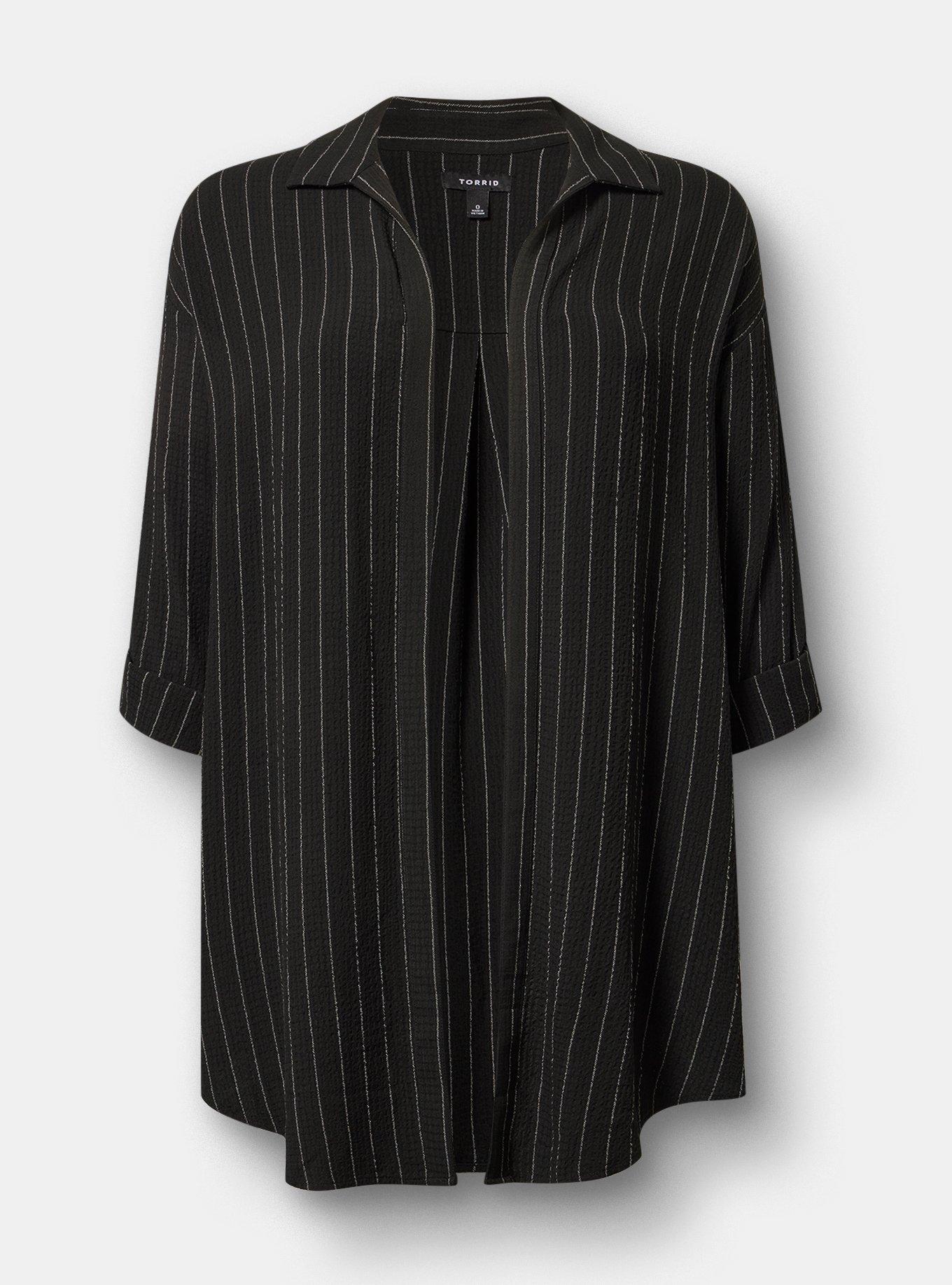 Oversized Shirt Kimono, TEDDY PINSTRIPE BLACK, flat