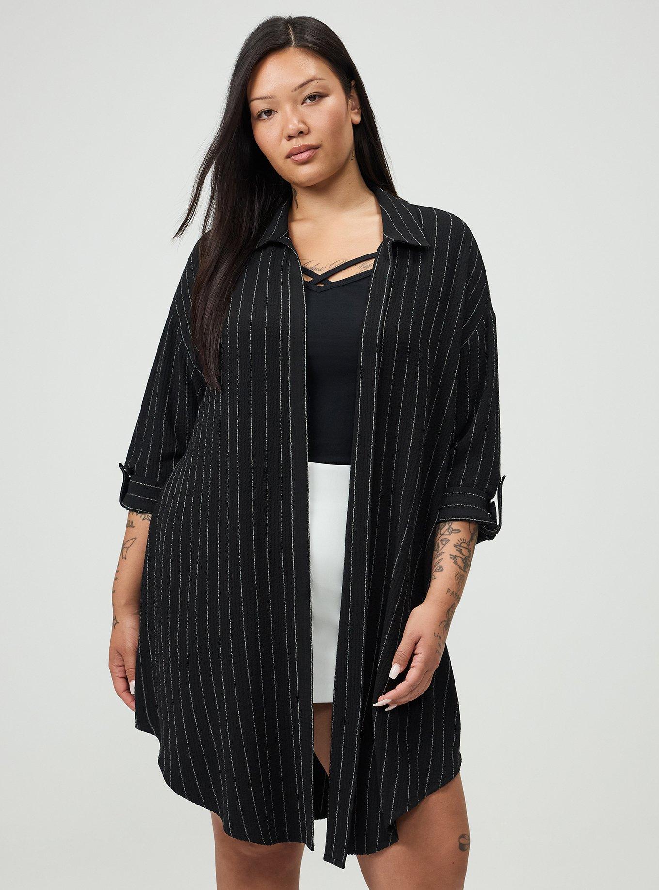 Oversized Shirt Kimono, TEDDY PINSTRIPE BLACK, hi-res