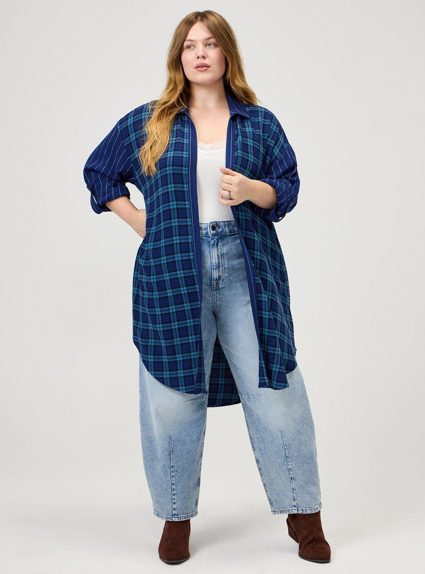 Oversized Shirt Kimono, SANDY PLAID NAVY, alternate