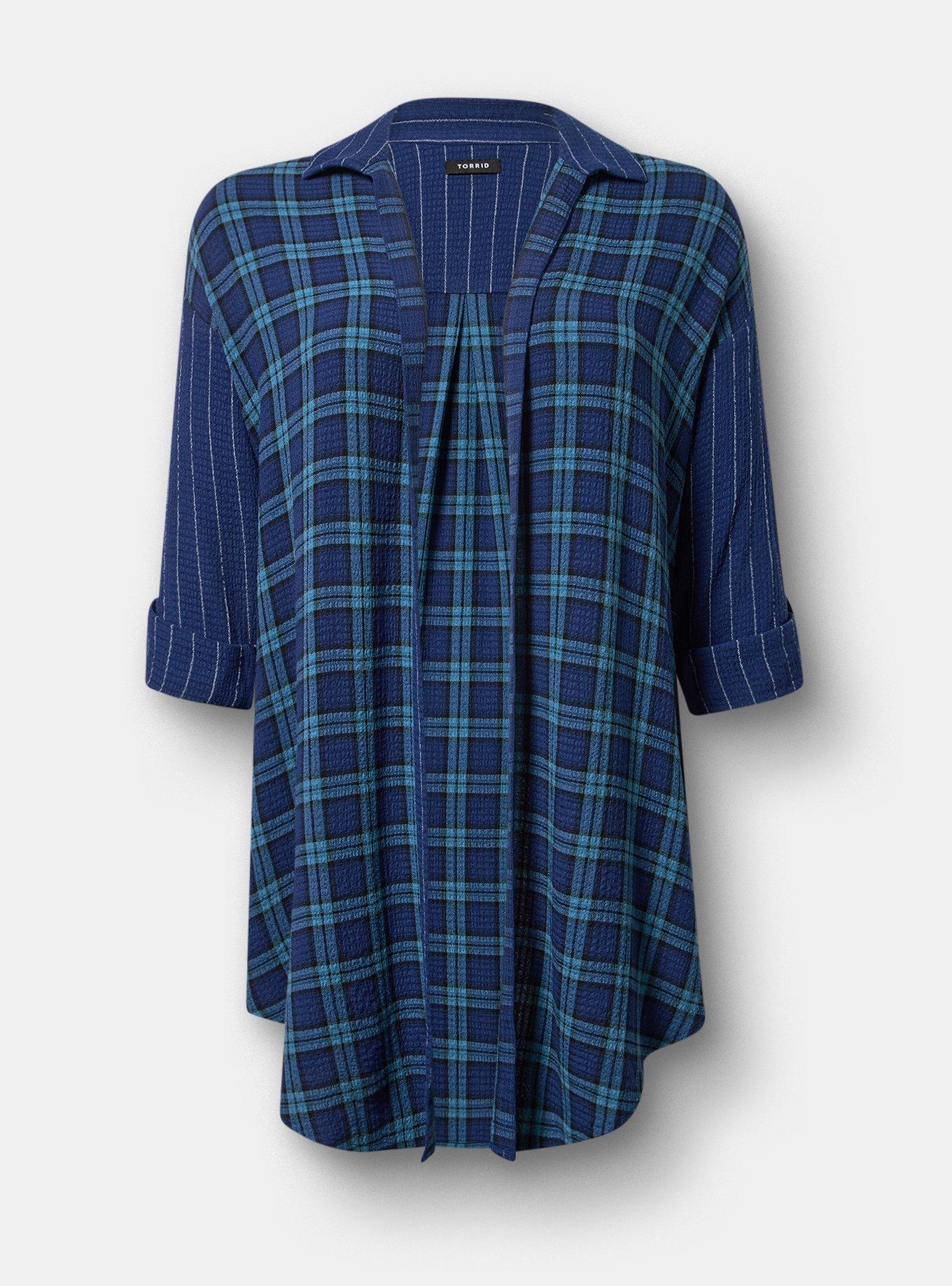 Oversized Shirt Kimono, SANDY PLAID NAVY, flat