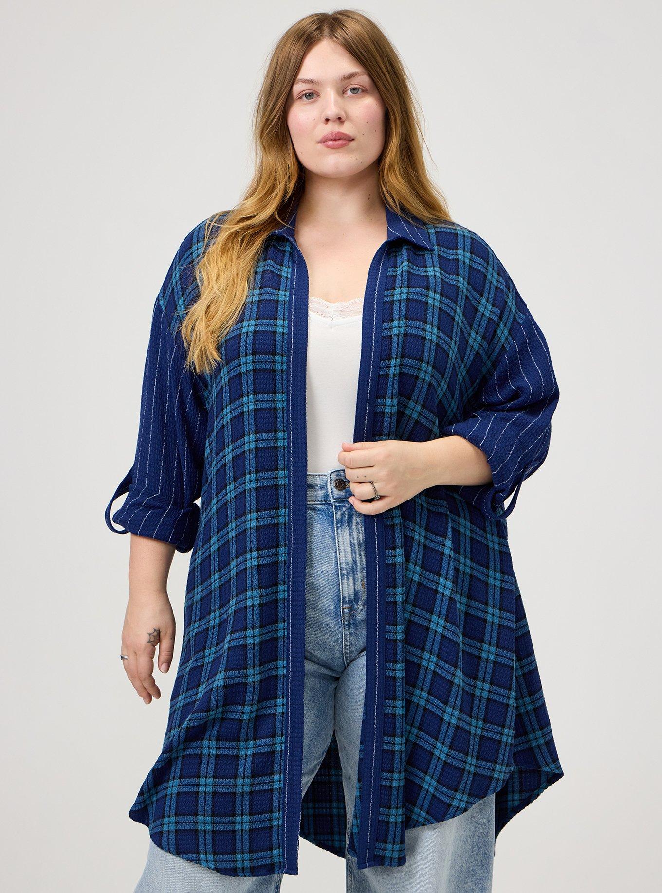 Oversized Shirt Kimono, SANDY PLAID NAVY, hi-res