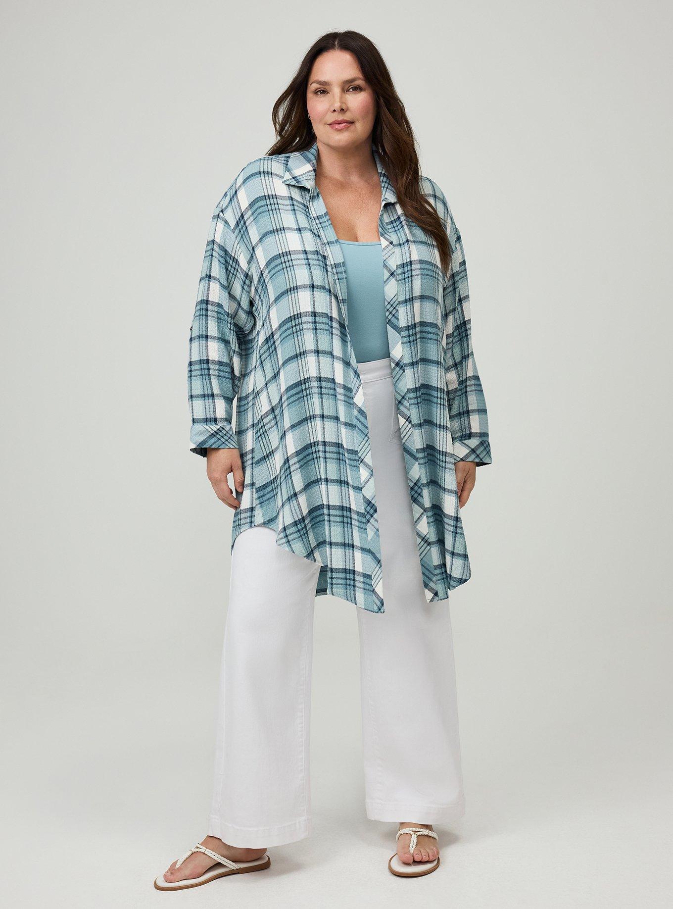 Oversized Shirt Kimono, RUSTED PLAID BLUE, alternate