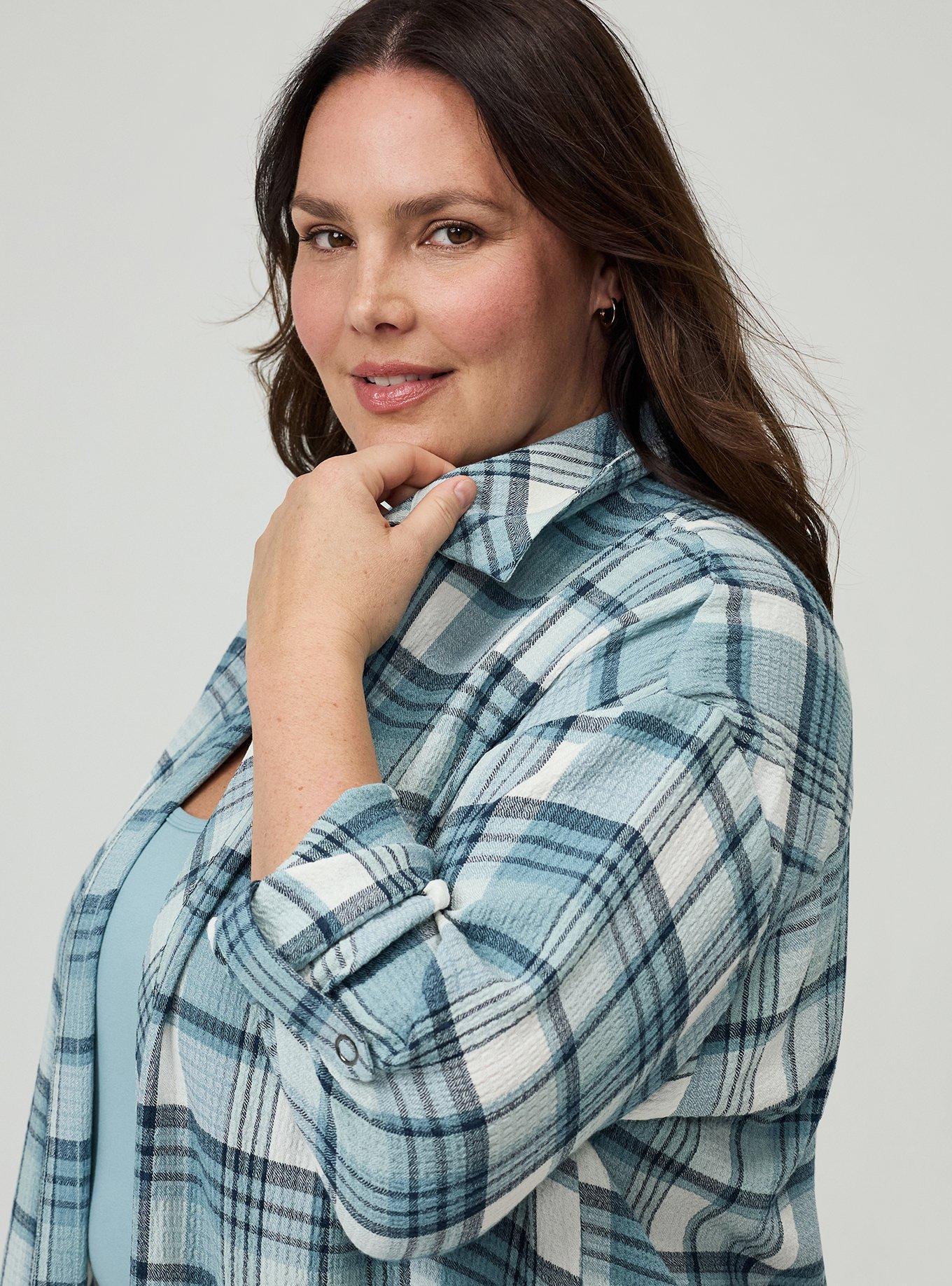 Oversized Shirt Kimono, RUSTED PLAID BLUE, alternate