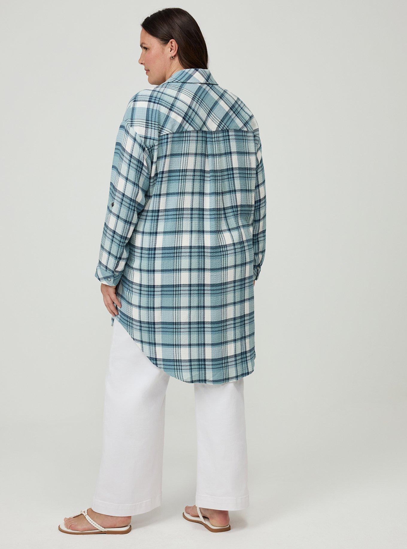 Oversized Shirt Kimono, RUSTED PLAID BLUE, alternate