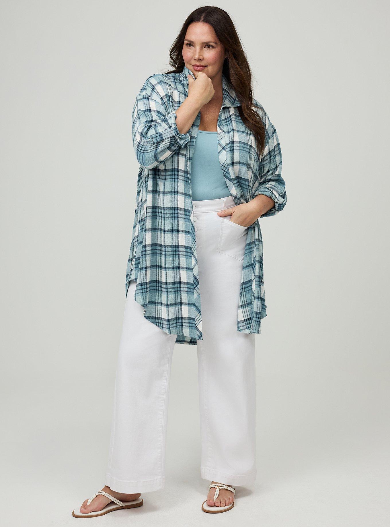 Oversized Shirt Kimono, RUSTED PLAID BLUE, alternate