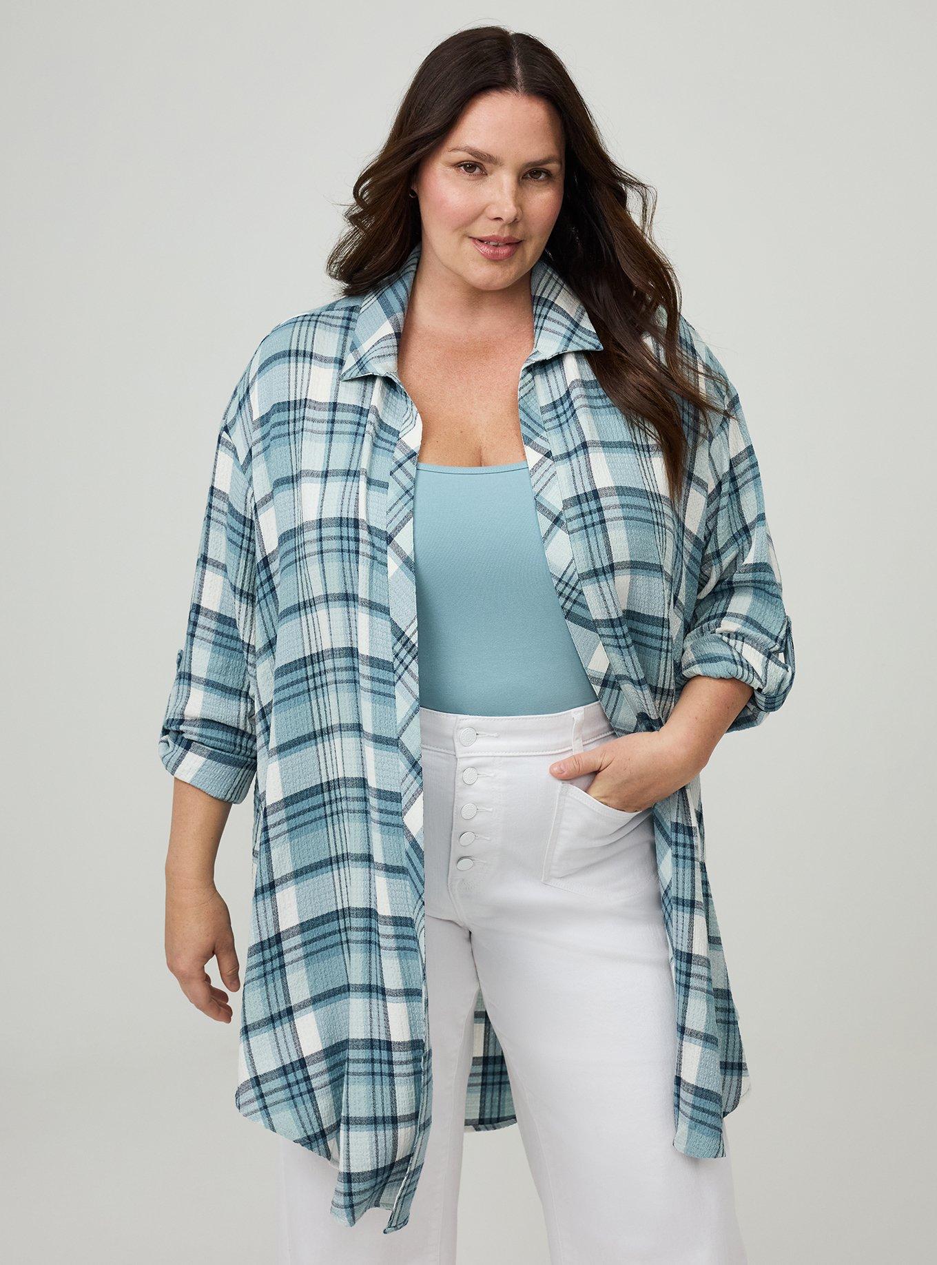 Oversized Shirt Kimono, RUSTED PLAID BLUE, hi-res