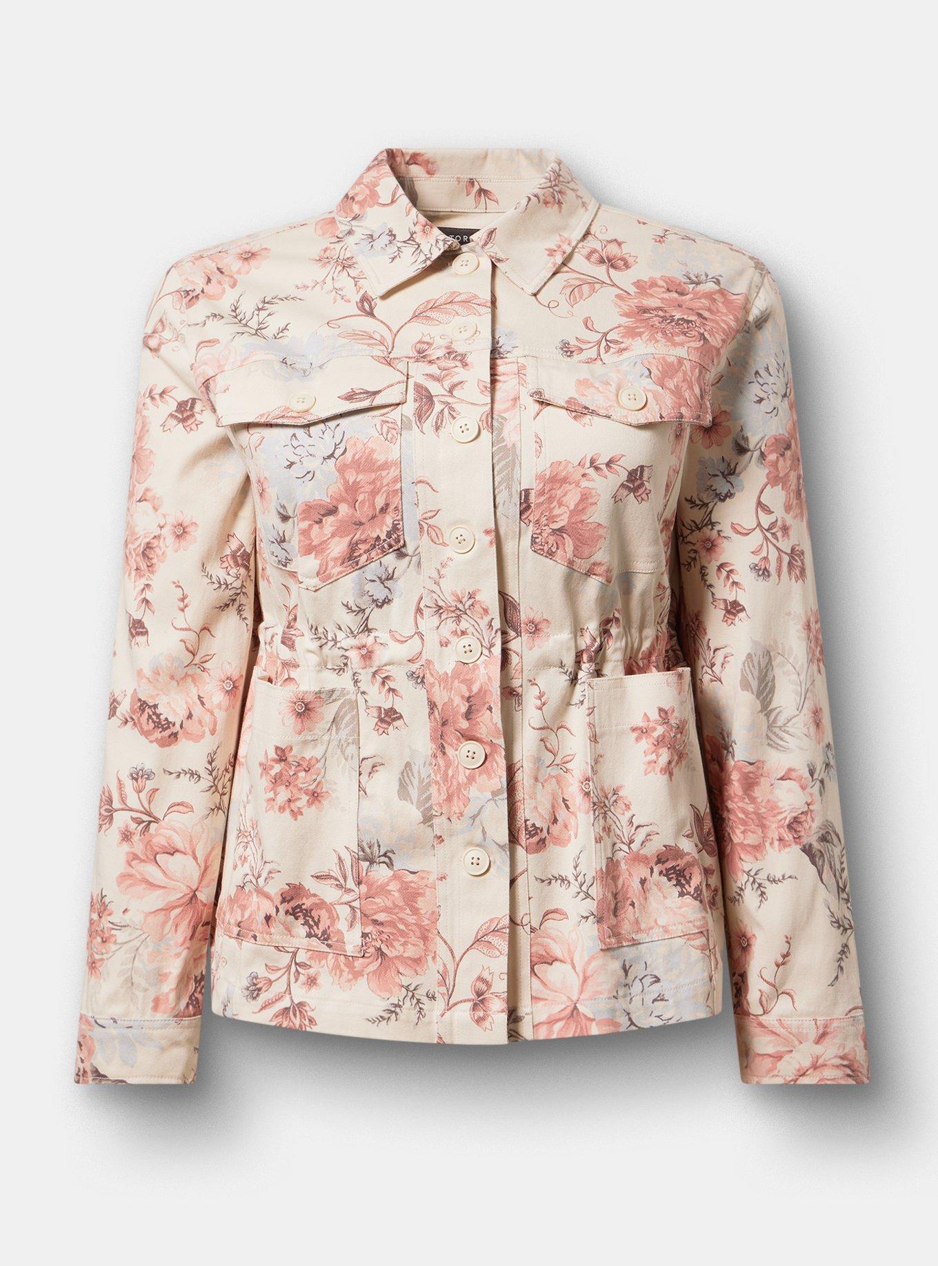 Plus Size Twill Anorak Jacket, HIDING FLORAL IVORY, hi-res