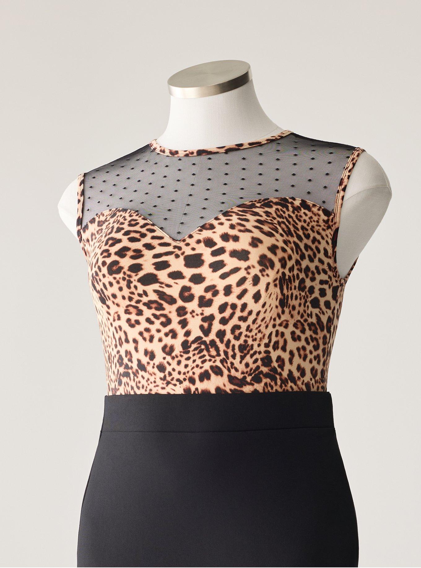 Retro Chic Foxy Mesh Sweetheart Tank, SHAYLA LEOPARD TAN, flat