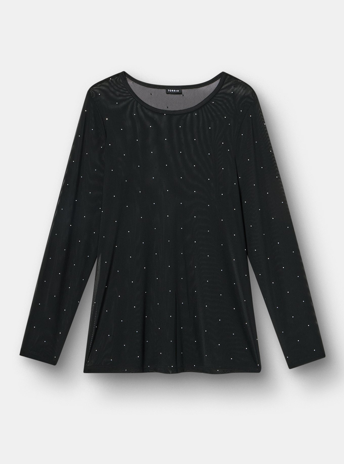 Mesh Crew Long Sleeve Top, BLACK RHINESTONE, hi-res