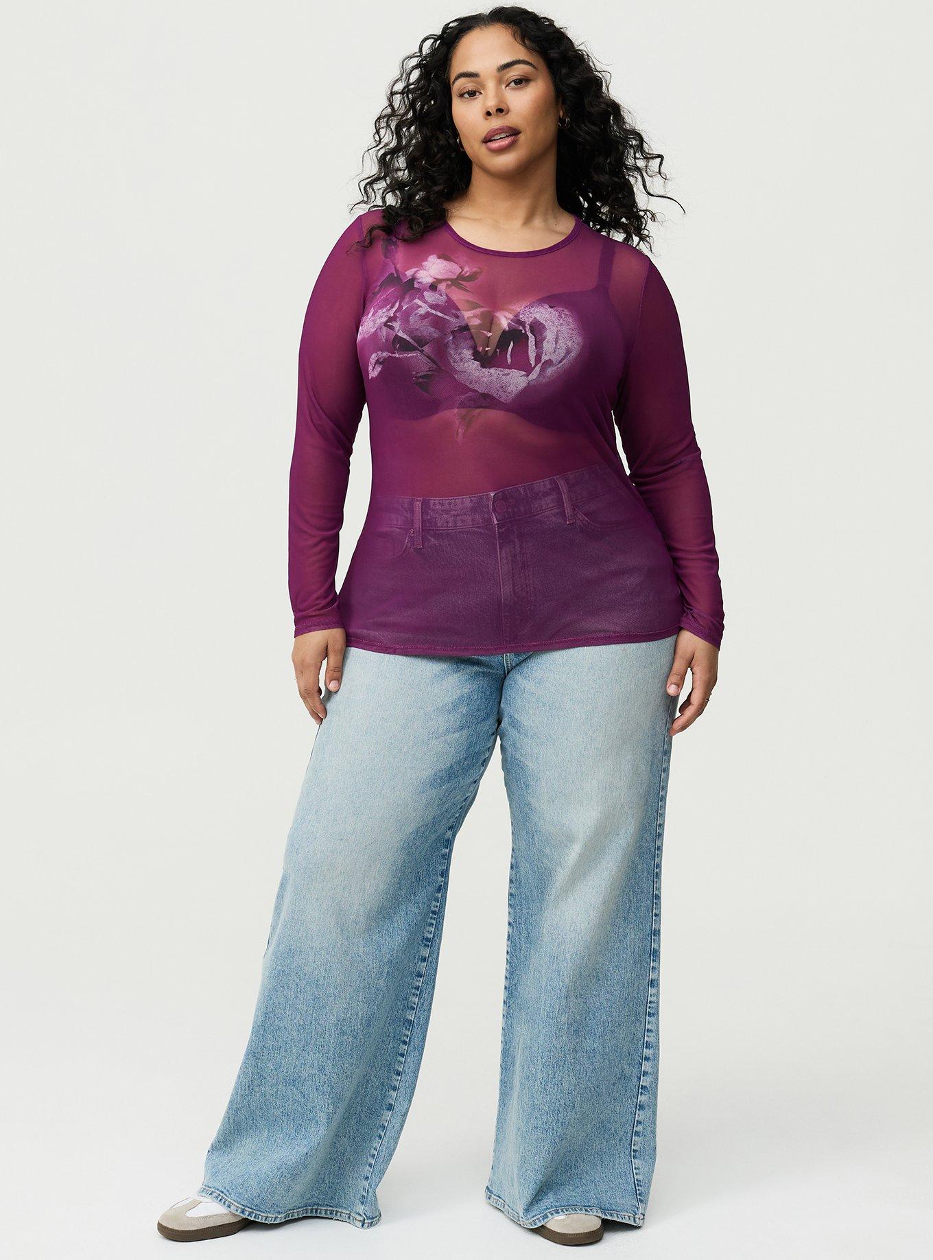 Mesh Crew Neck Long Sleeve Top, PLUM CASPIA, alternate