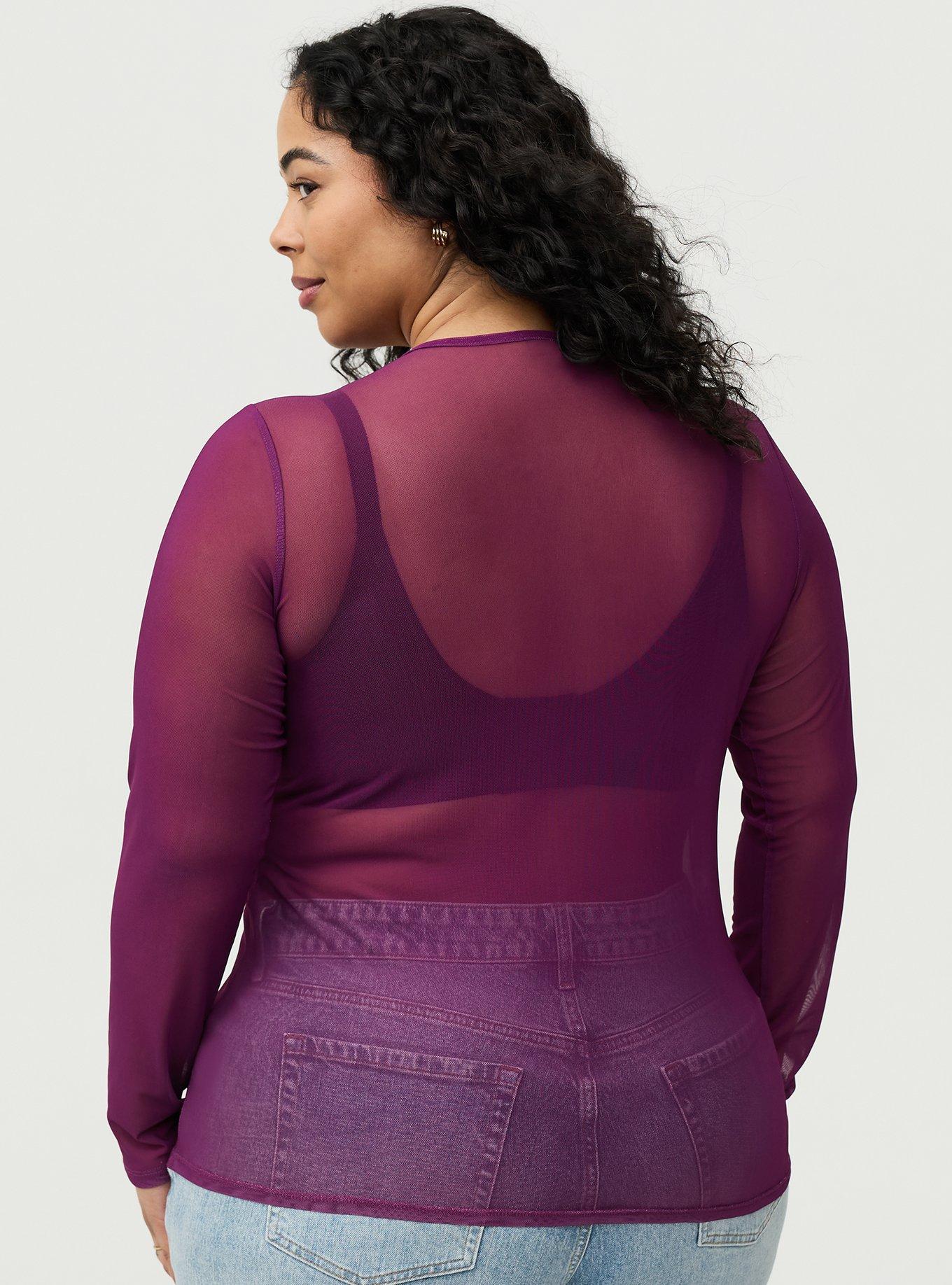 Mesh Crew Neck Long Sleeve Top, PLUM CASPIA, alternate