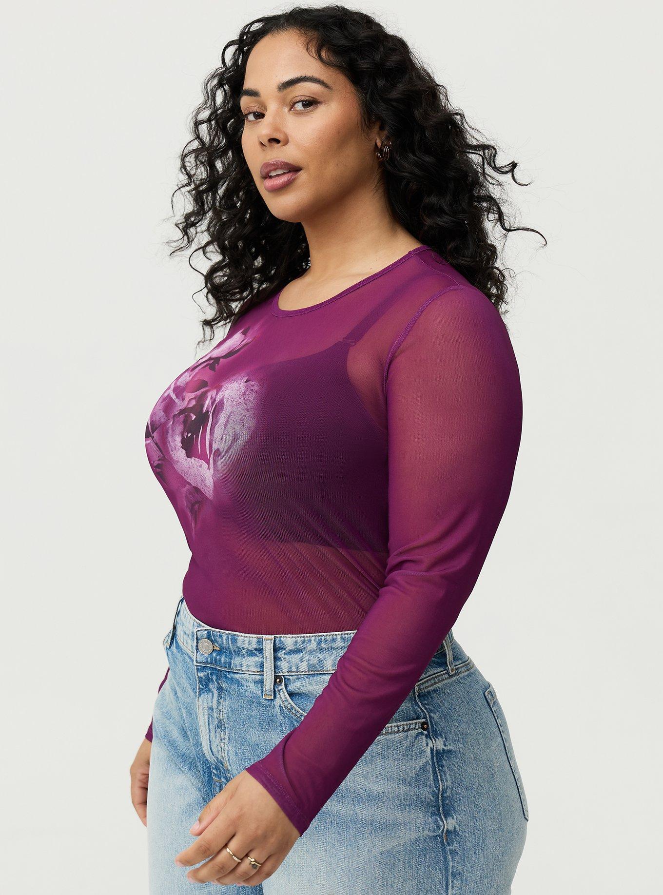 Mesh Crew Neck Long Sleeve Top, PLUM CASPIA, alternate