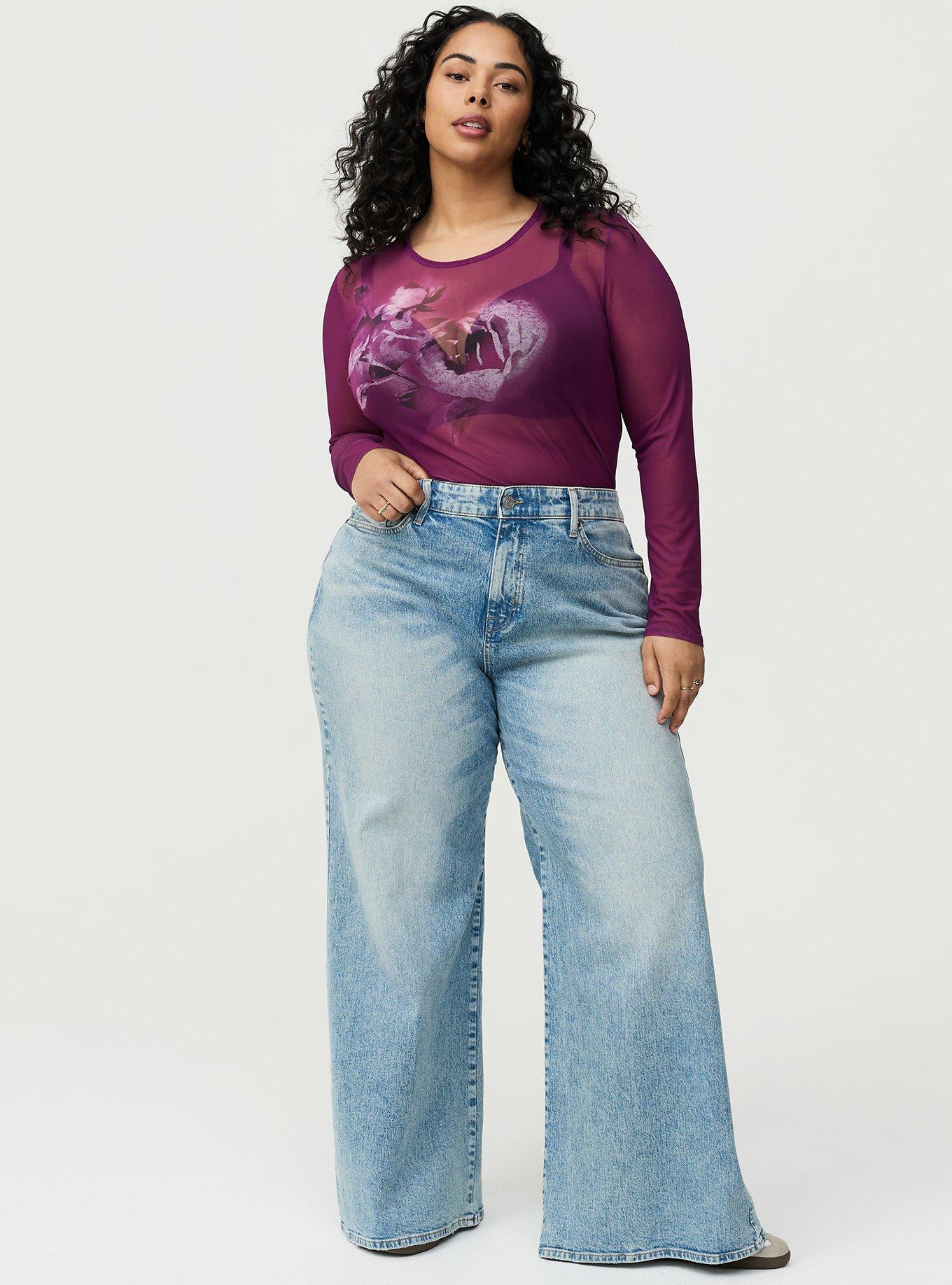 Mesh Crew Neck Long Sleeve Top, PLUM CASPIA, alternate