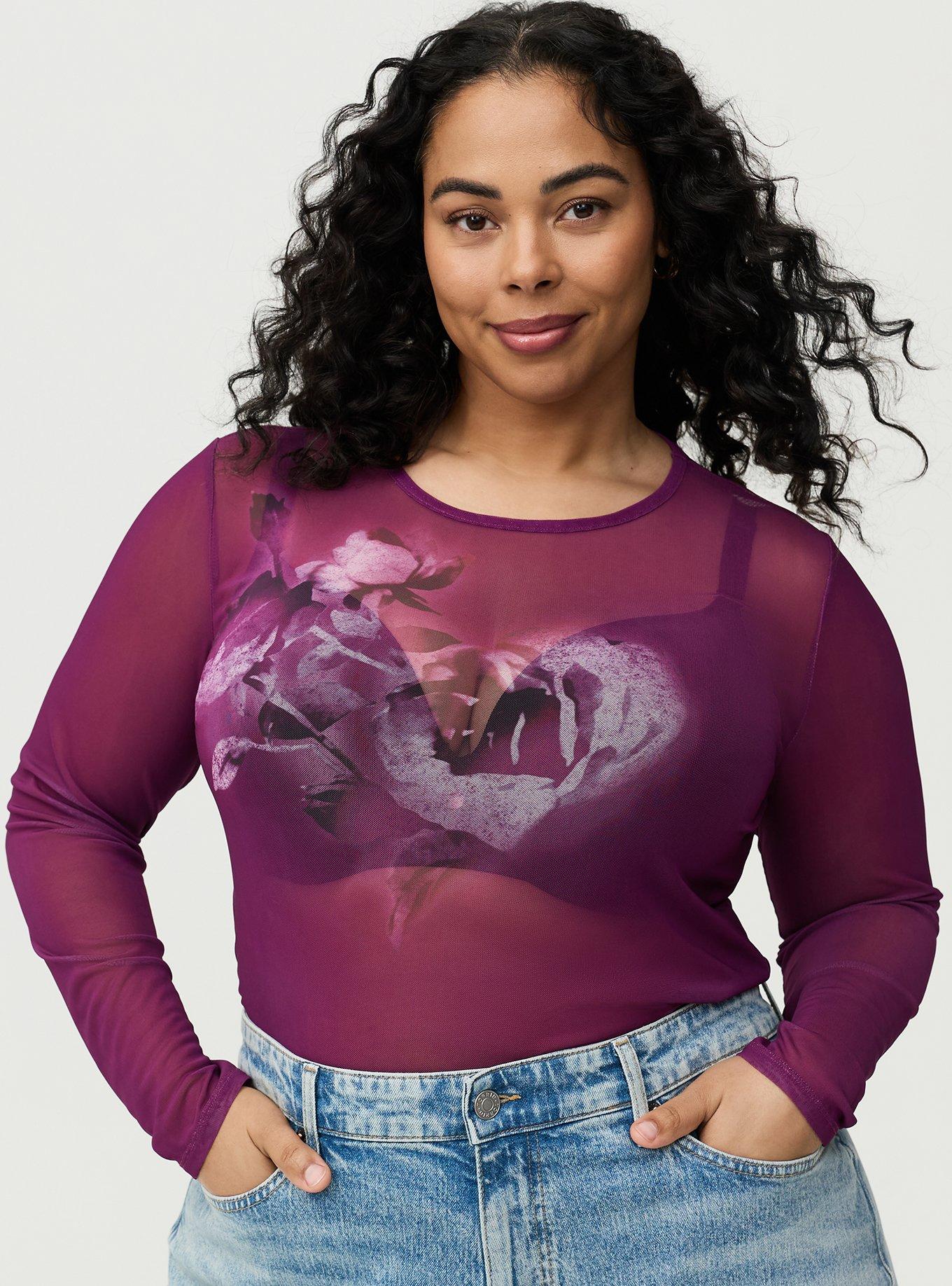 Mesh Crew Neck Long Sleeve Top, PLUM CASPIA, hi-res