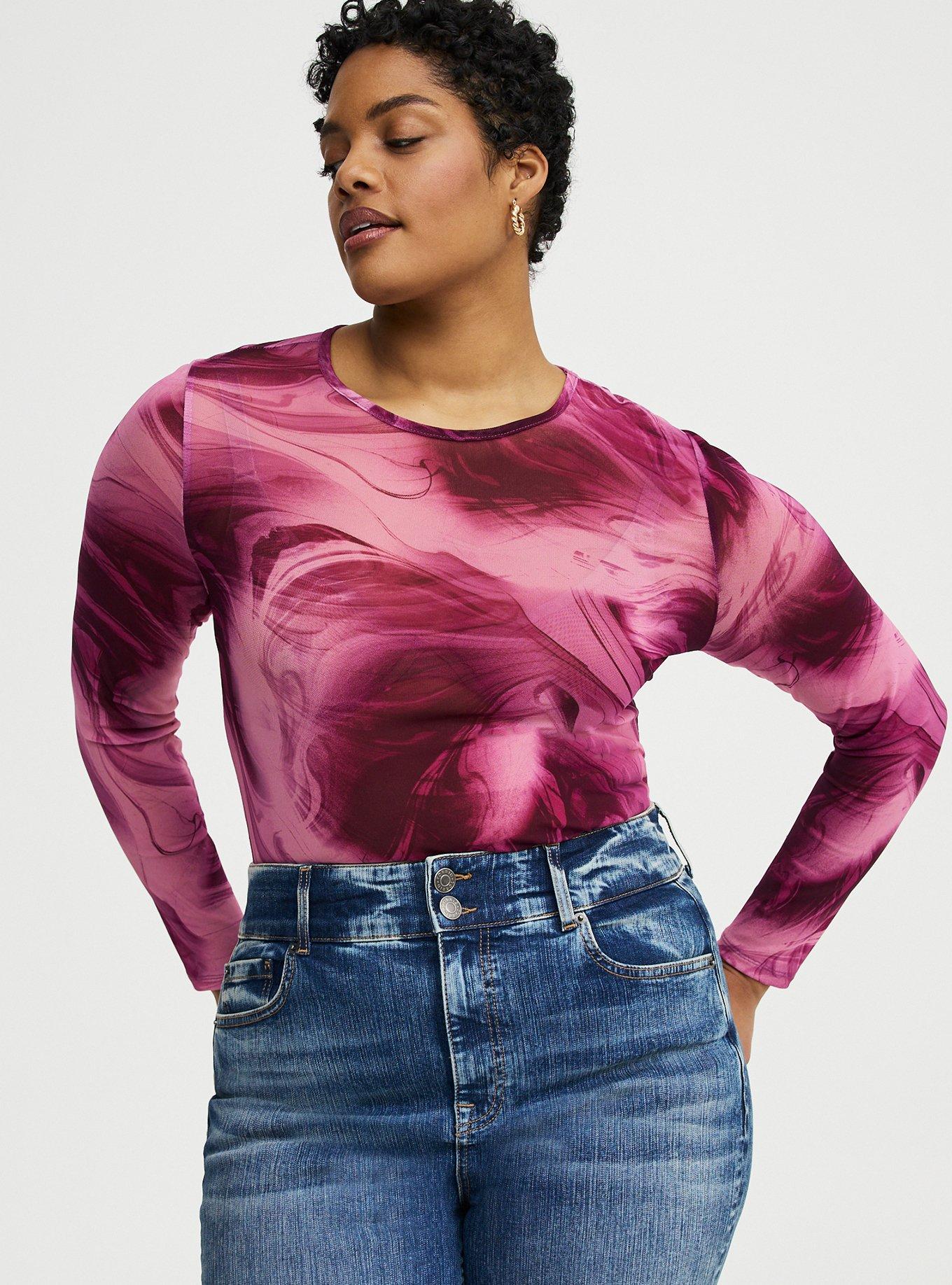 Mesh Crew Neck Long Sleeve Top, POTION MARBLE PINK, alternate