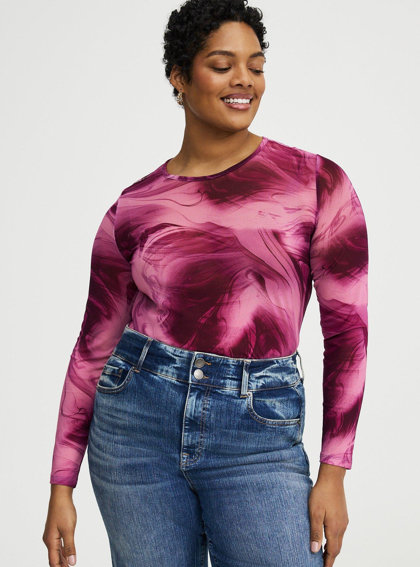Mesh Crew Neck Long Sleeve Top, POTION MARBLE PINK, alternate