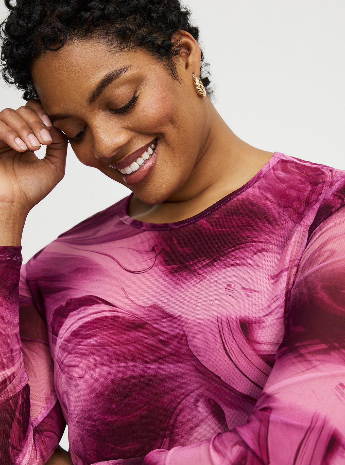 Mesh Crew Neck Long Sleeve Top, POTION MARBLE PINK, alternate