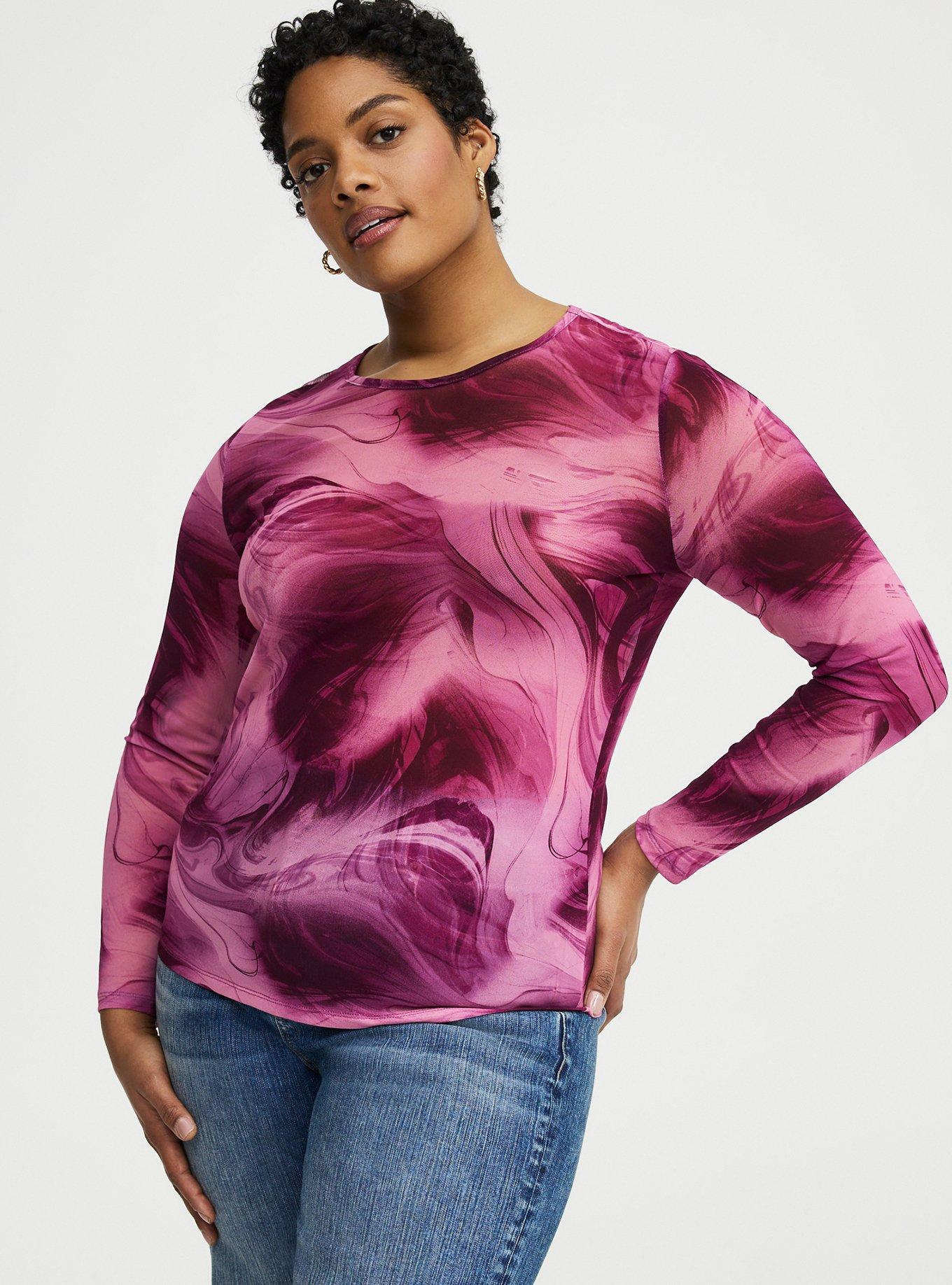 Mesh Crew Neck Long Sleeve Top, POTION MARBLE PINK, hi-res