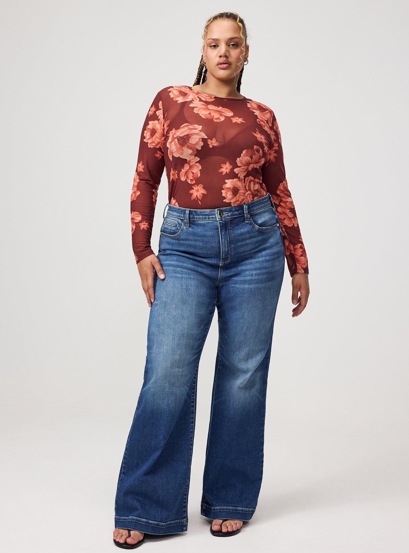 Mesh Crew Neck Long Sleeve Top, LILY FLORAL RED, alternate