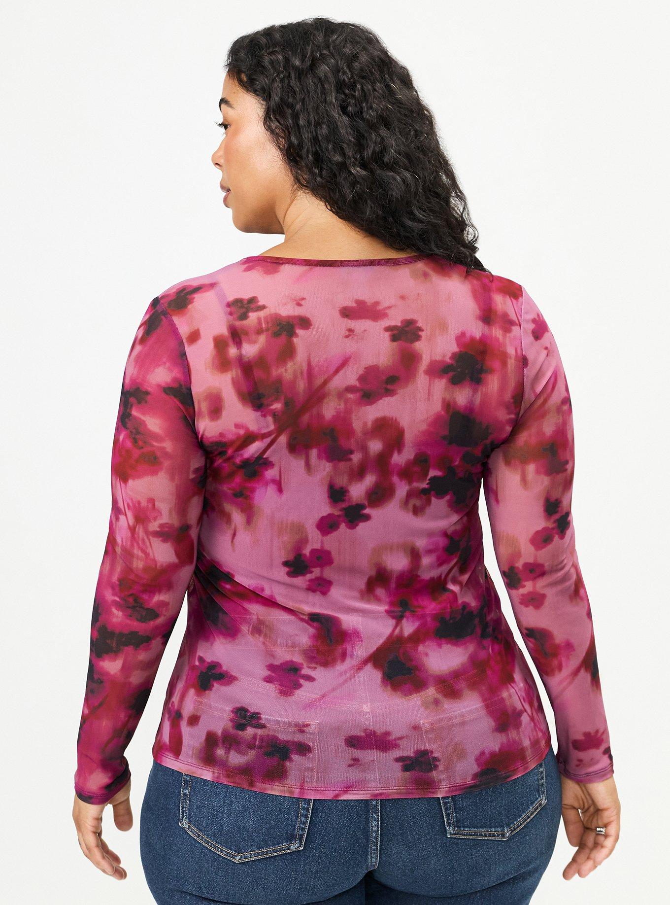 Mesh Crew Long Sleeve Top, FLOW FLORAL PINK, alternate