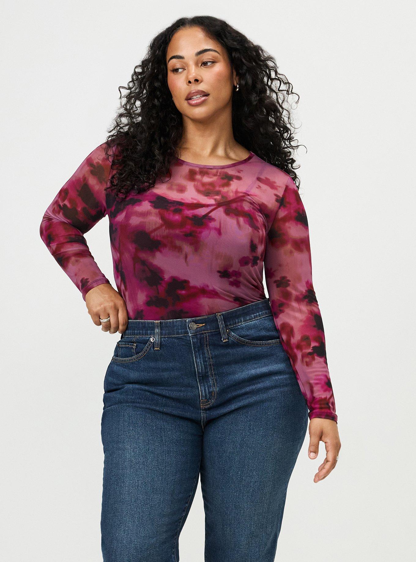 Mesh Crew Long Sleeve Top, FLOW FLORAL PINK, alternate