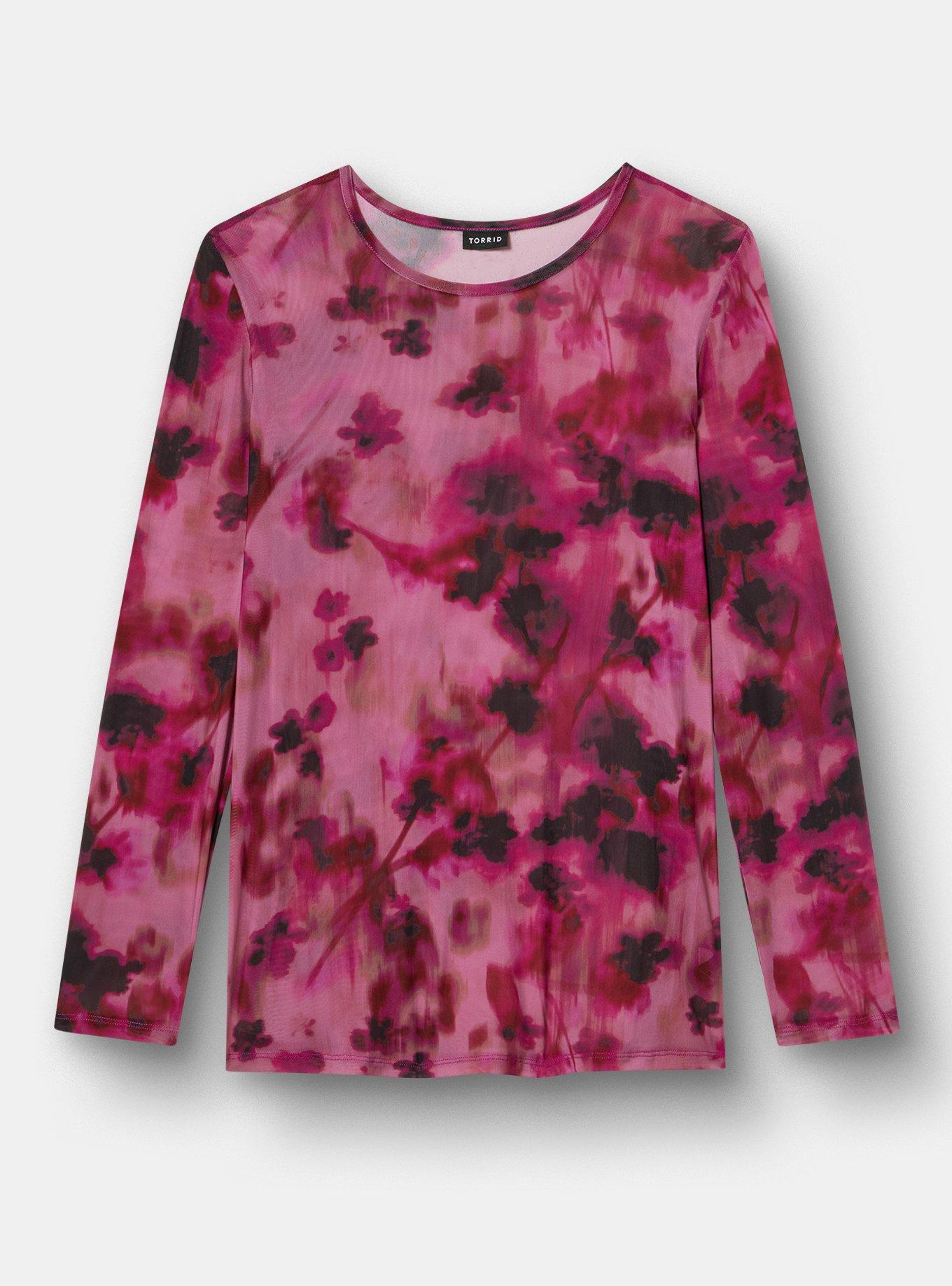 Mesh Crew Long Sleeve Top, FLOW FLORAL PINK, flat