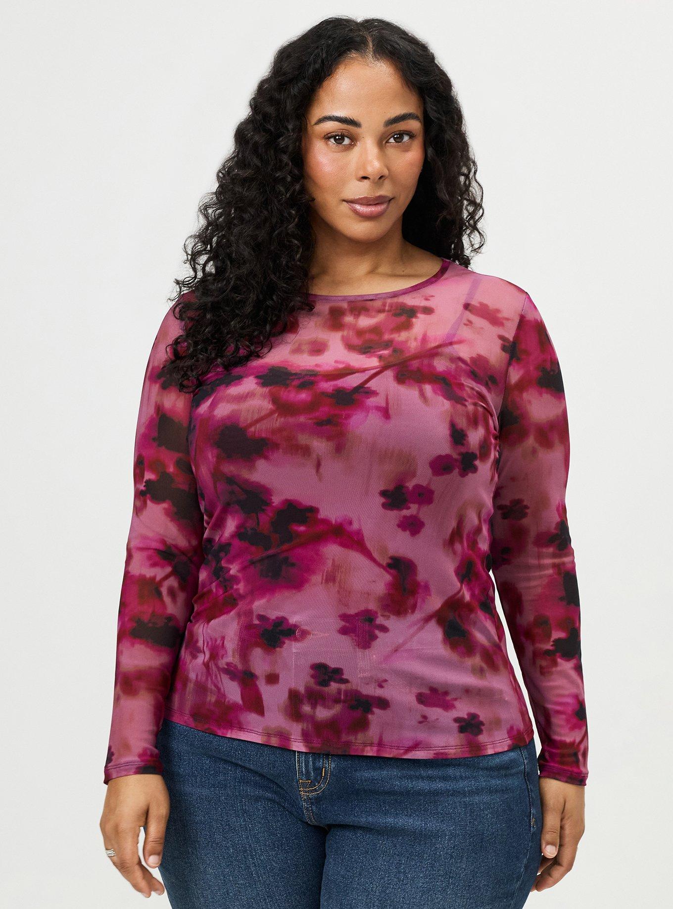 Mesh Crew Long Sleeve Top, FLOW FLORAL PINK, hi-res