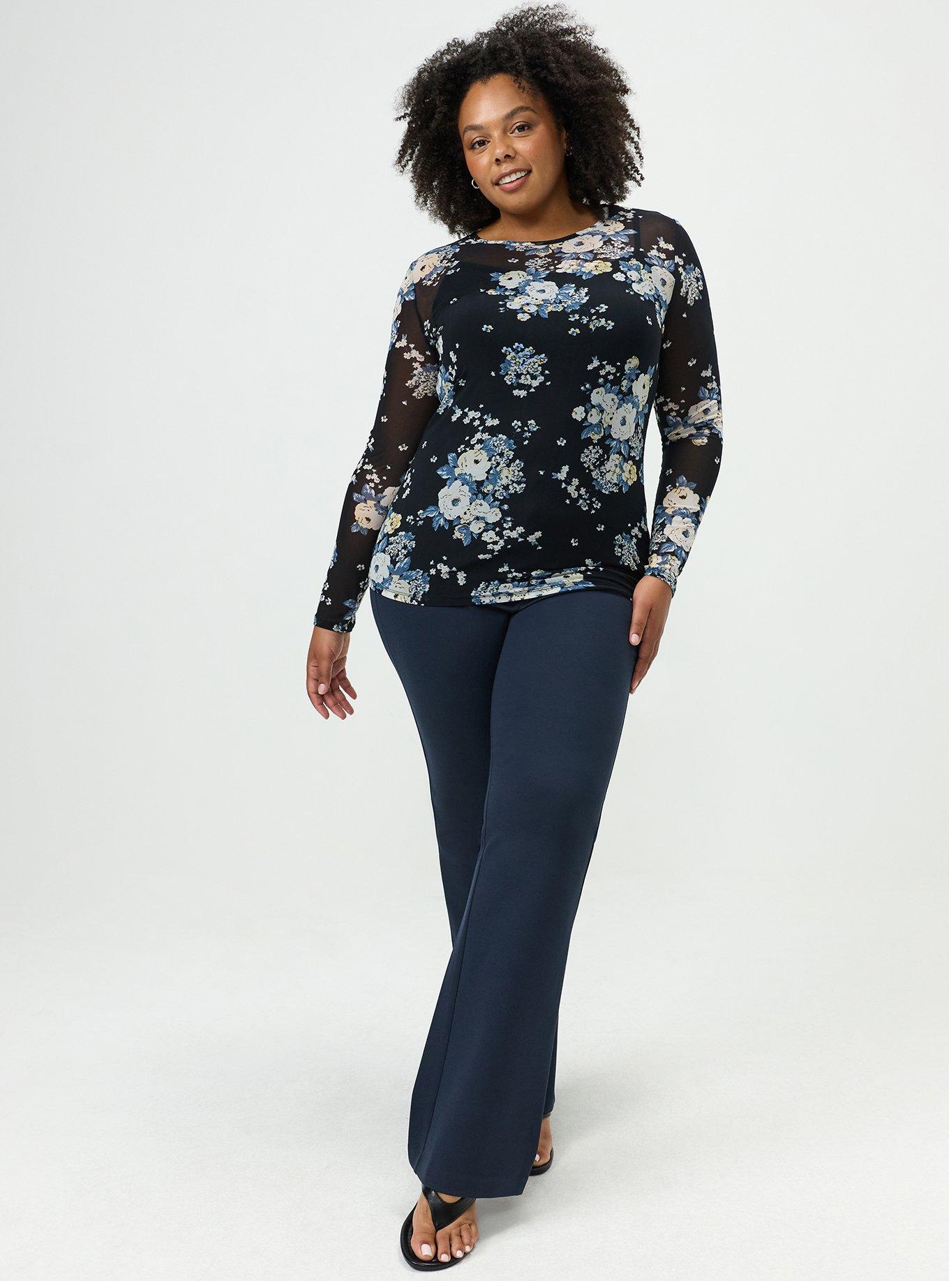 Mesh Crew Long Sleeve Top, MARCIE ROSE FLORAL BLACK, alternate