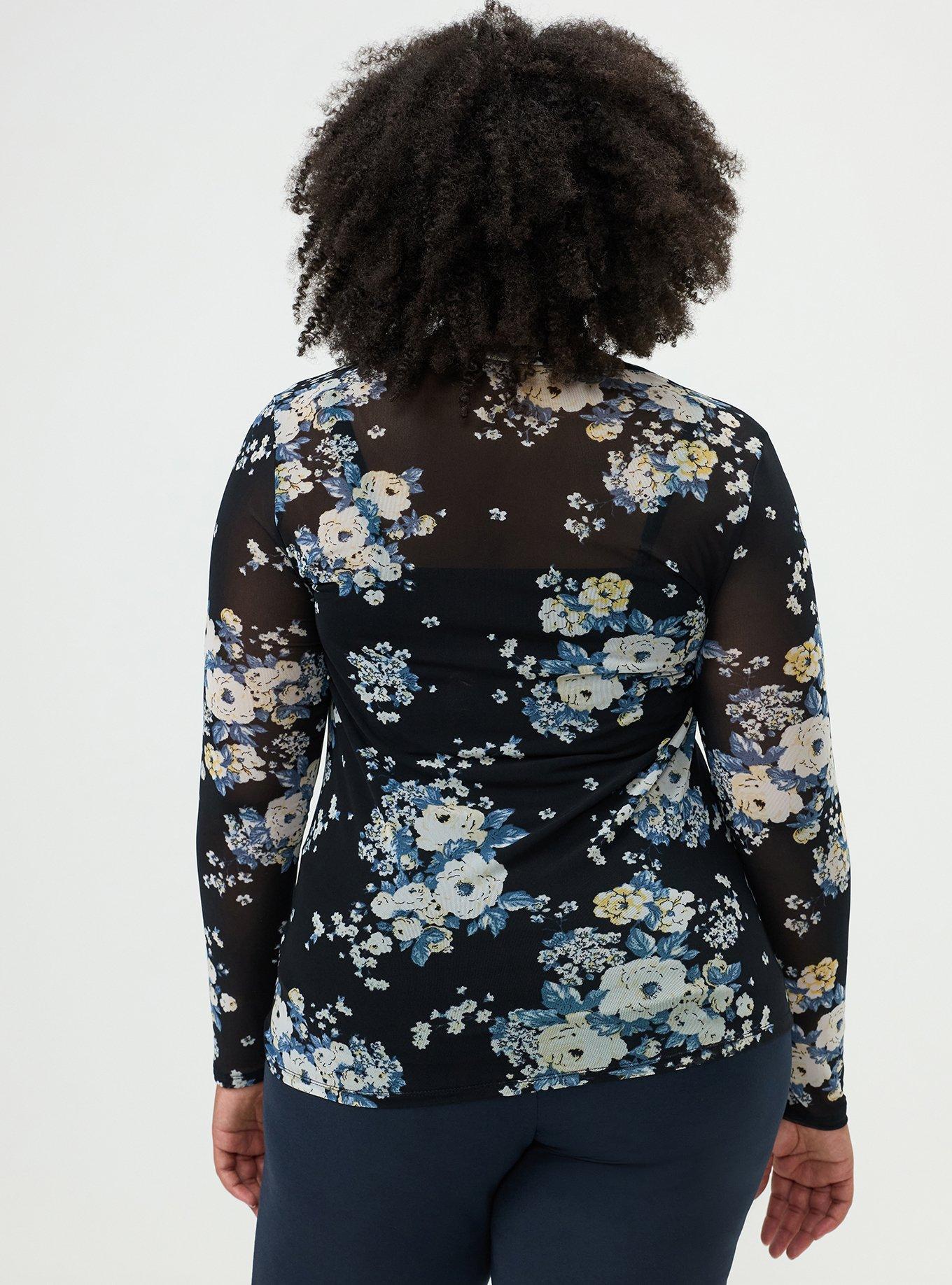 Mesh Crew Long Sleeve Top, MARCIE ROSE FLORAL BLACK, alternate