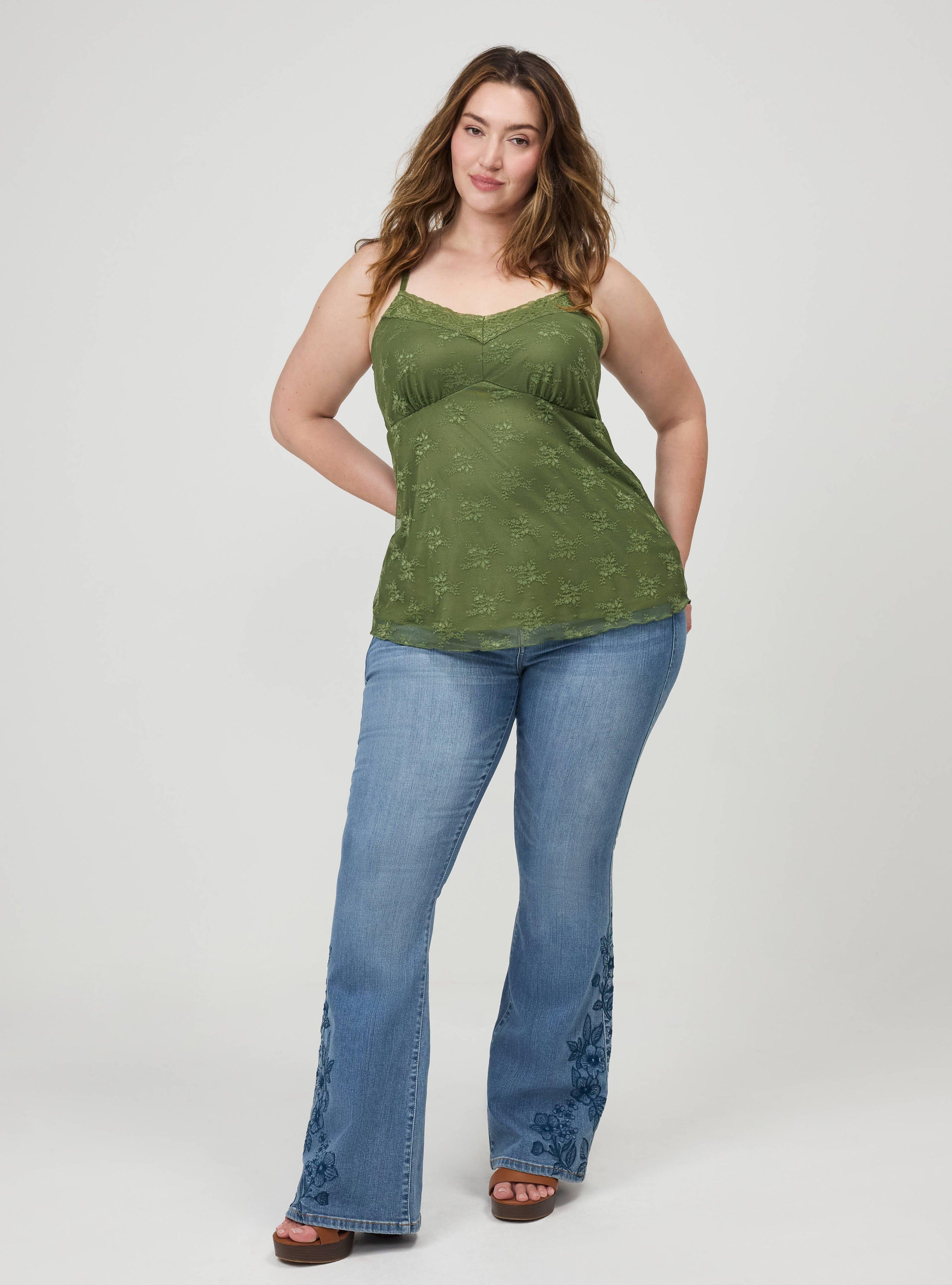 Plus Size Lace Sweetheart Cami, OLIVINE, alternate