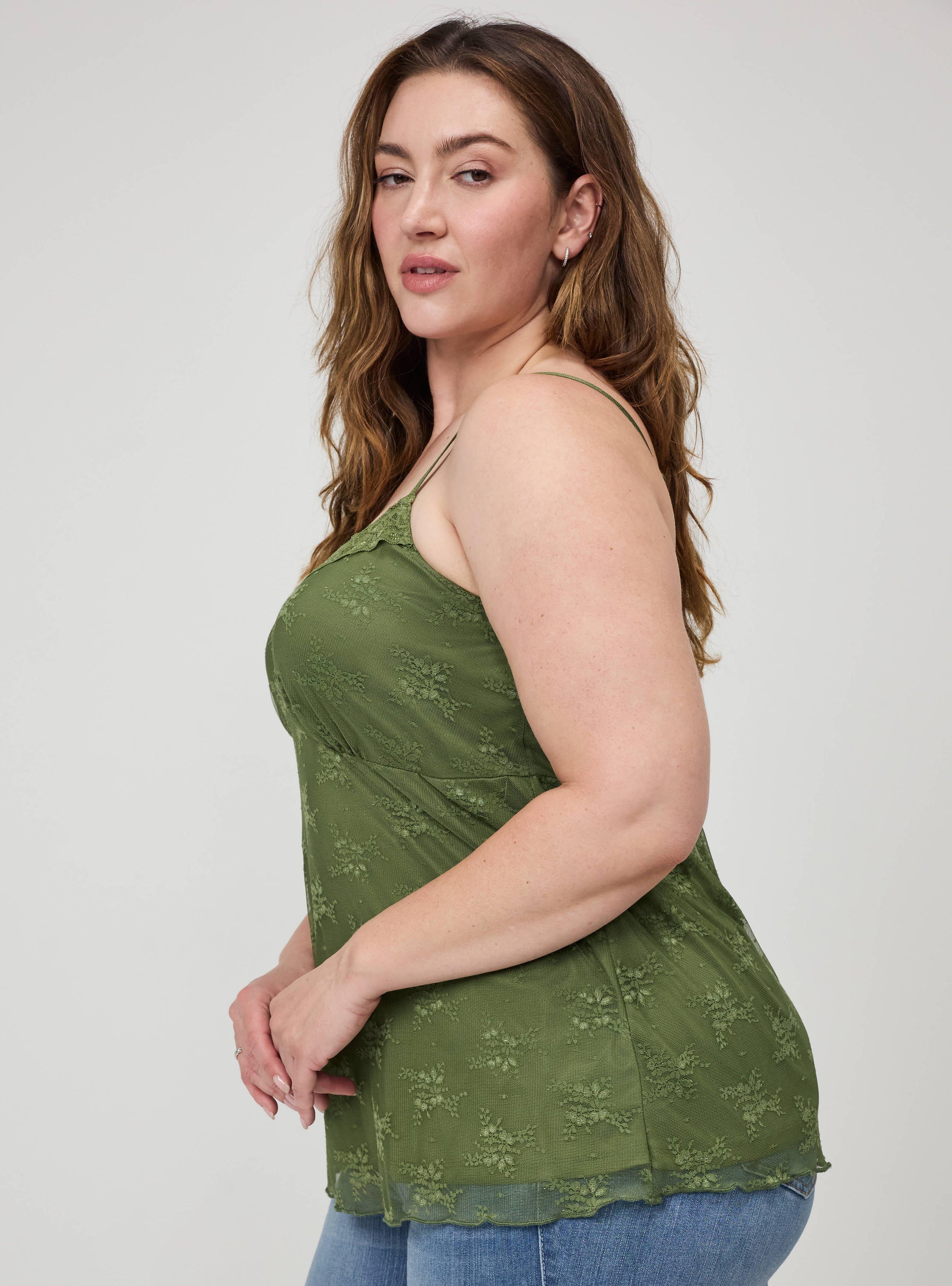 Plus Size Lace Sweetheart Cami, OLIVINE, alternate
