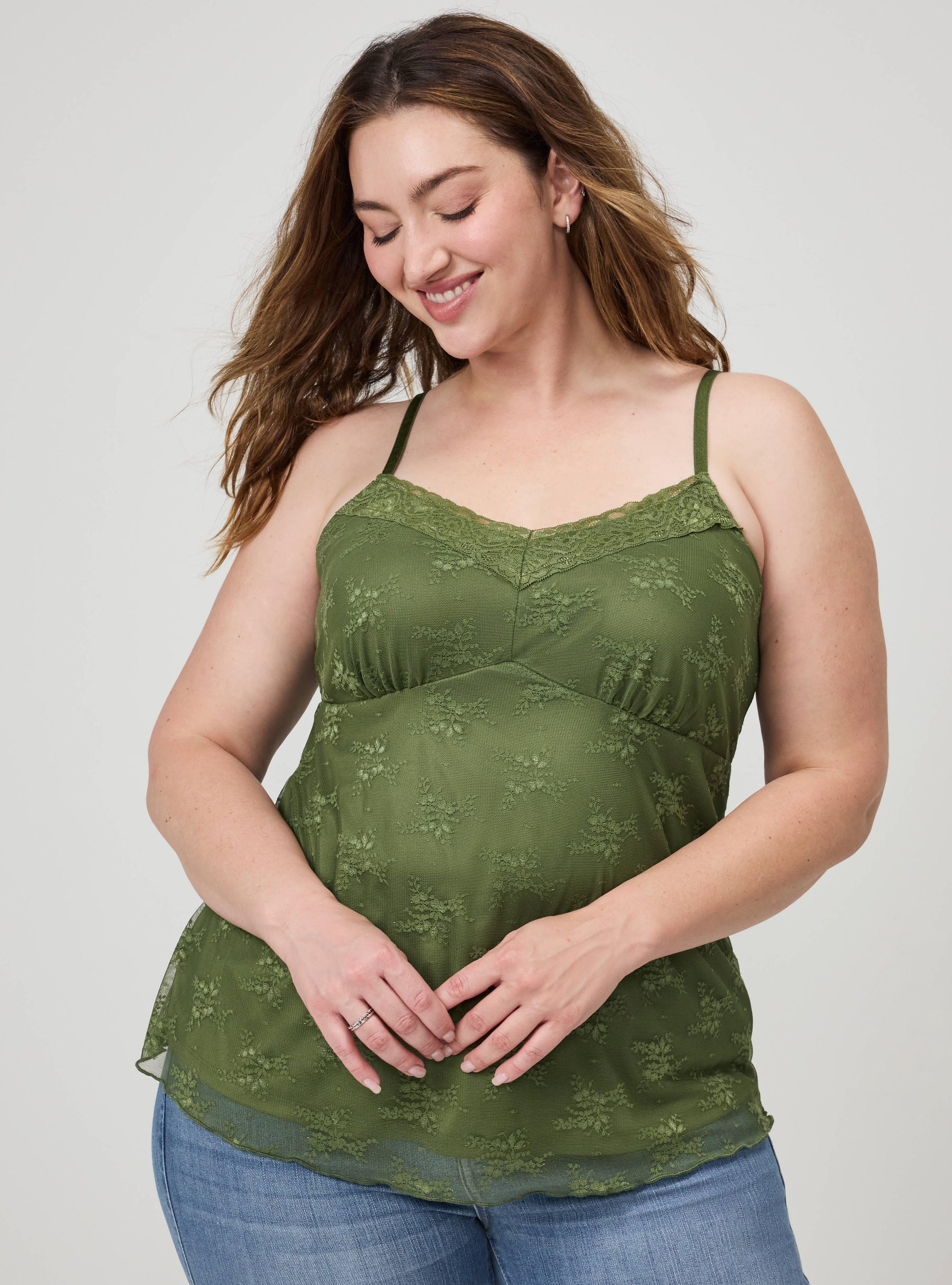 Plus Size Lace Sweetheart Cami, OLIVINE, hi-res