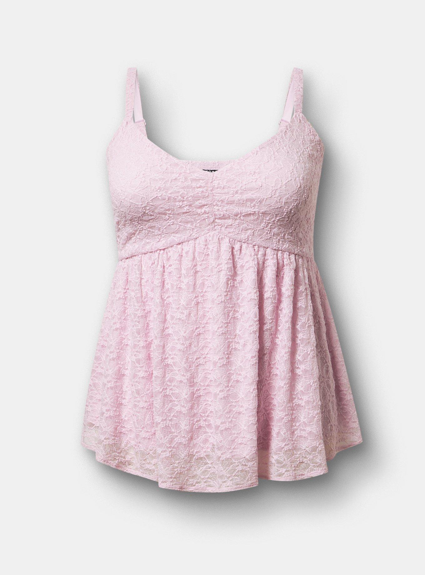 Stretch Lace Sweetheart Babydoll Cami, LILAC SNOW, hi-res