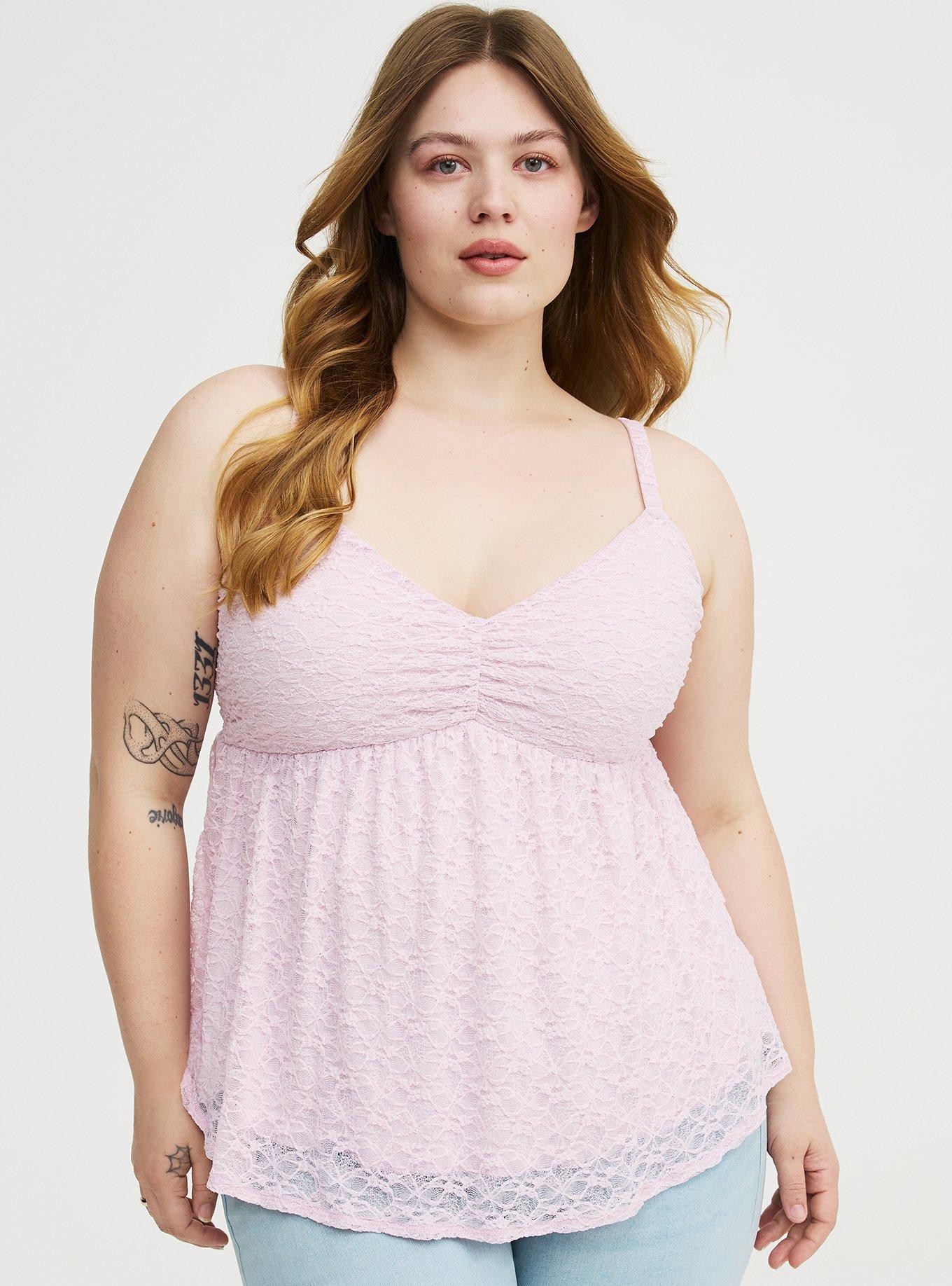 Stretch Lace Sweetheart Babydoll Cami, LILAC SNOW, hi-res