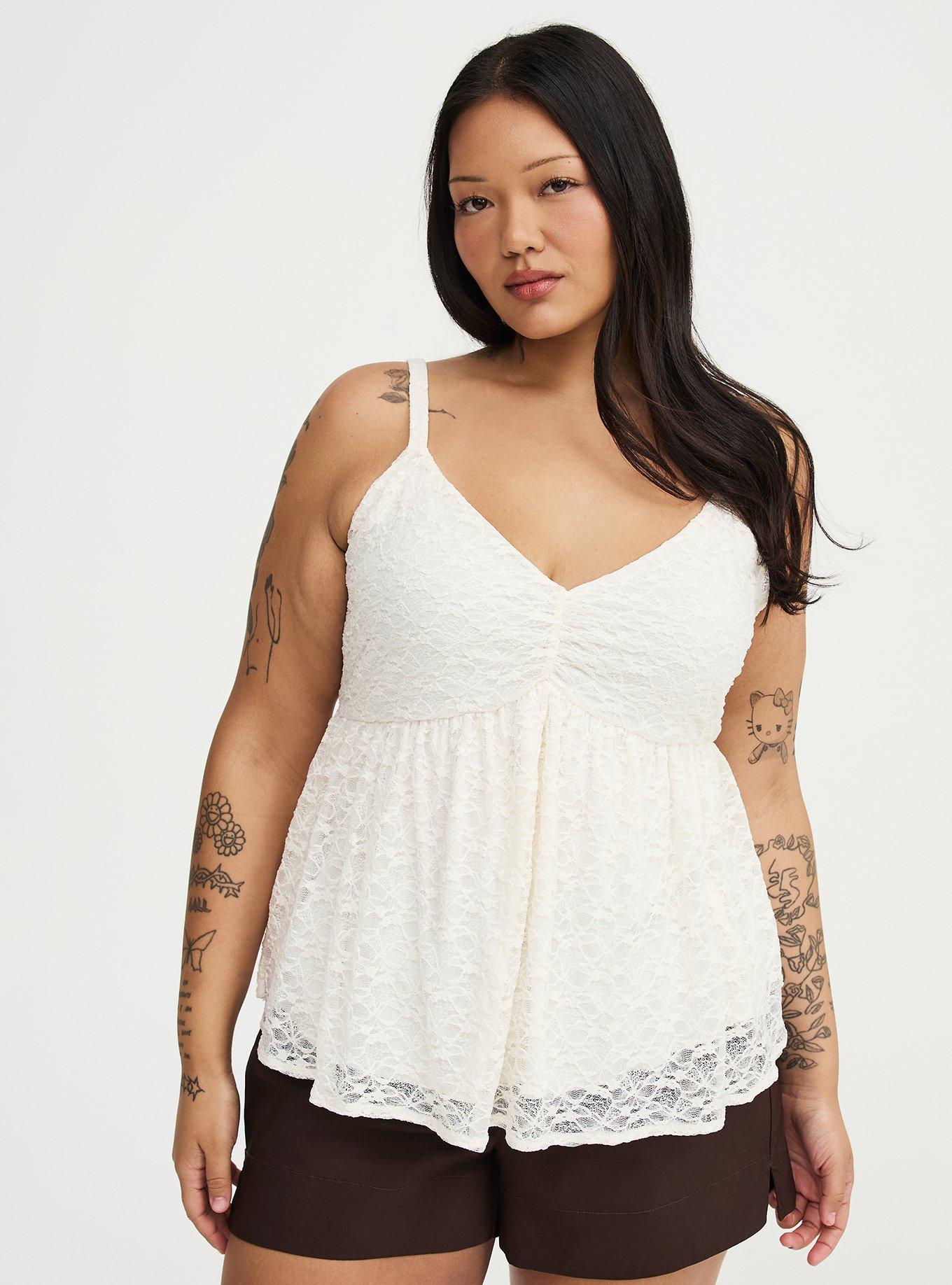 Stretch Lace Sweetheart Babydoll Cami, WHISPER WHITE, hi-res