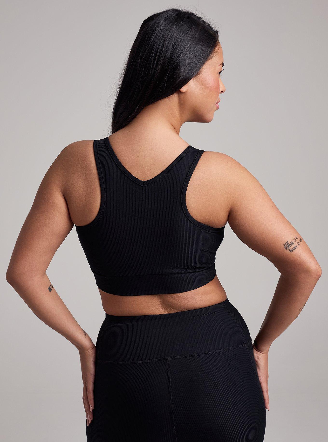 TRU Performance Rib Ruched Active Sports Bra, DEEP BLACK, alternate