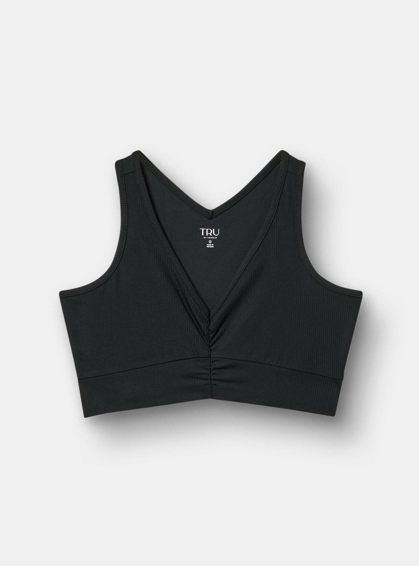 TRU Performance Rib Ruched Active Sports Bra, DEEP BLACK, hi-res