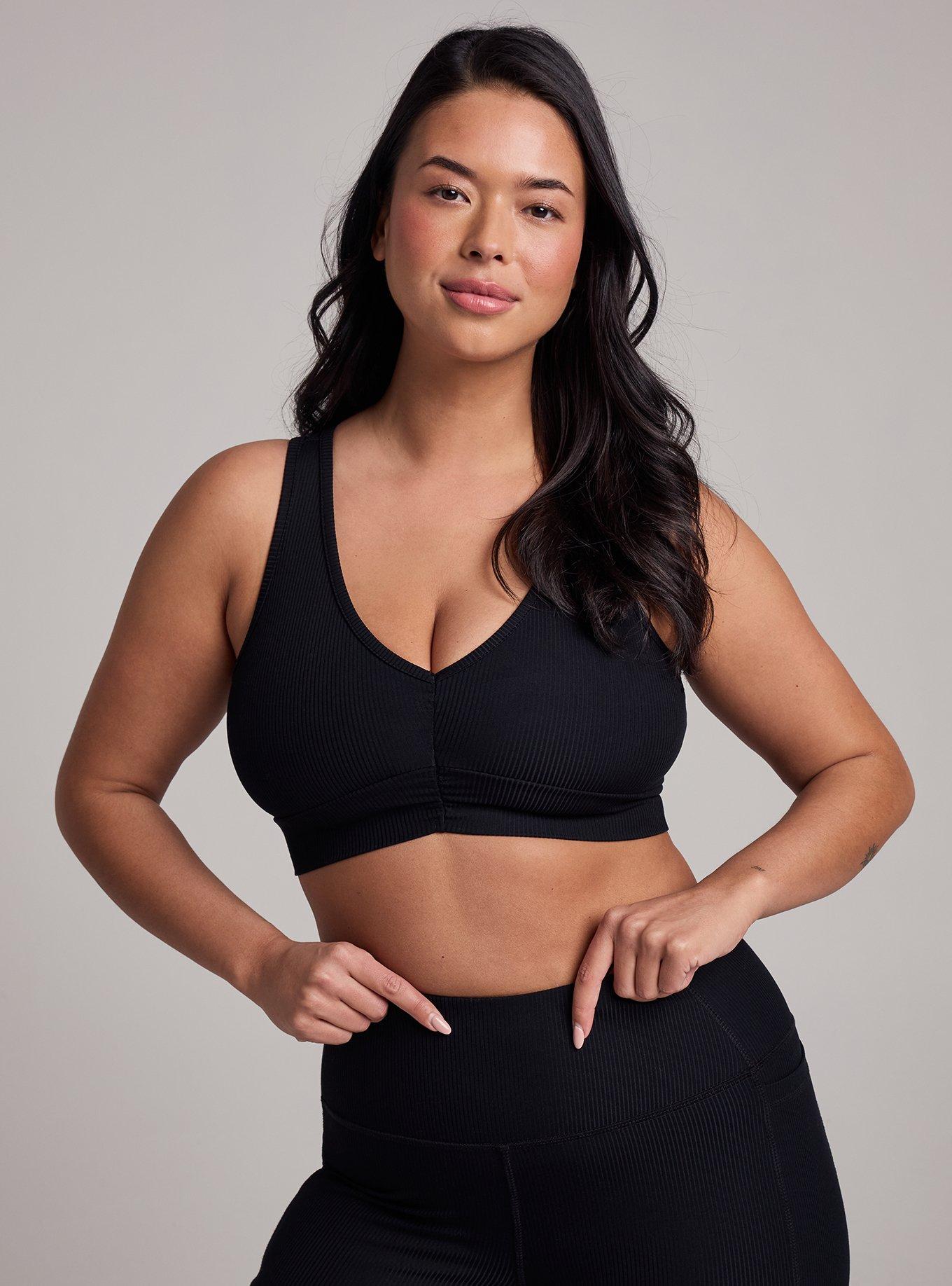 TRU Performance Rib Ruched Active Sports Bra, DEEP BLACK, hi-res