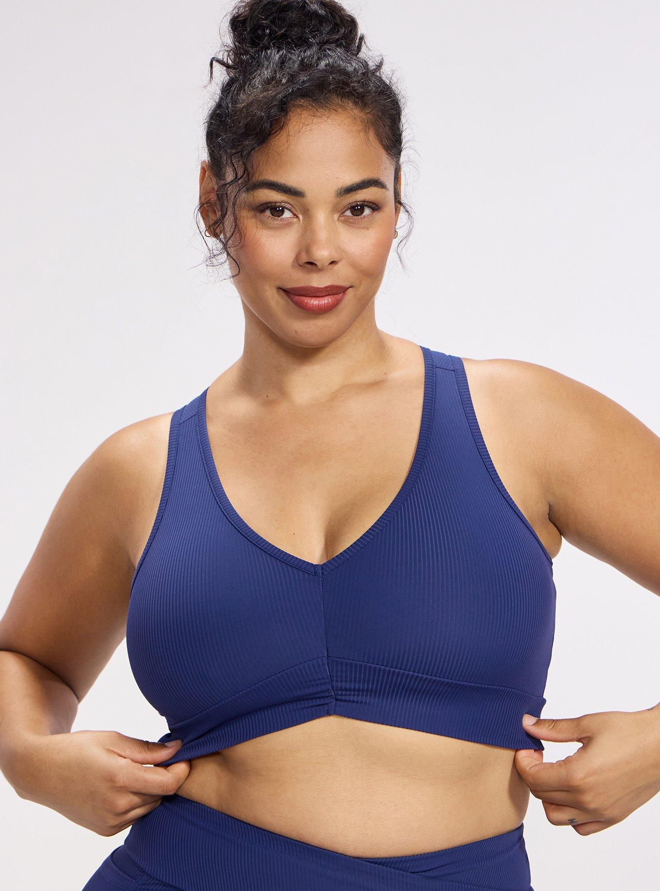 TRU Performance Rib Ruched Active Sports Bra, MEDIEVAL BLUE, hi-res