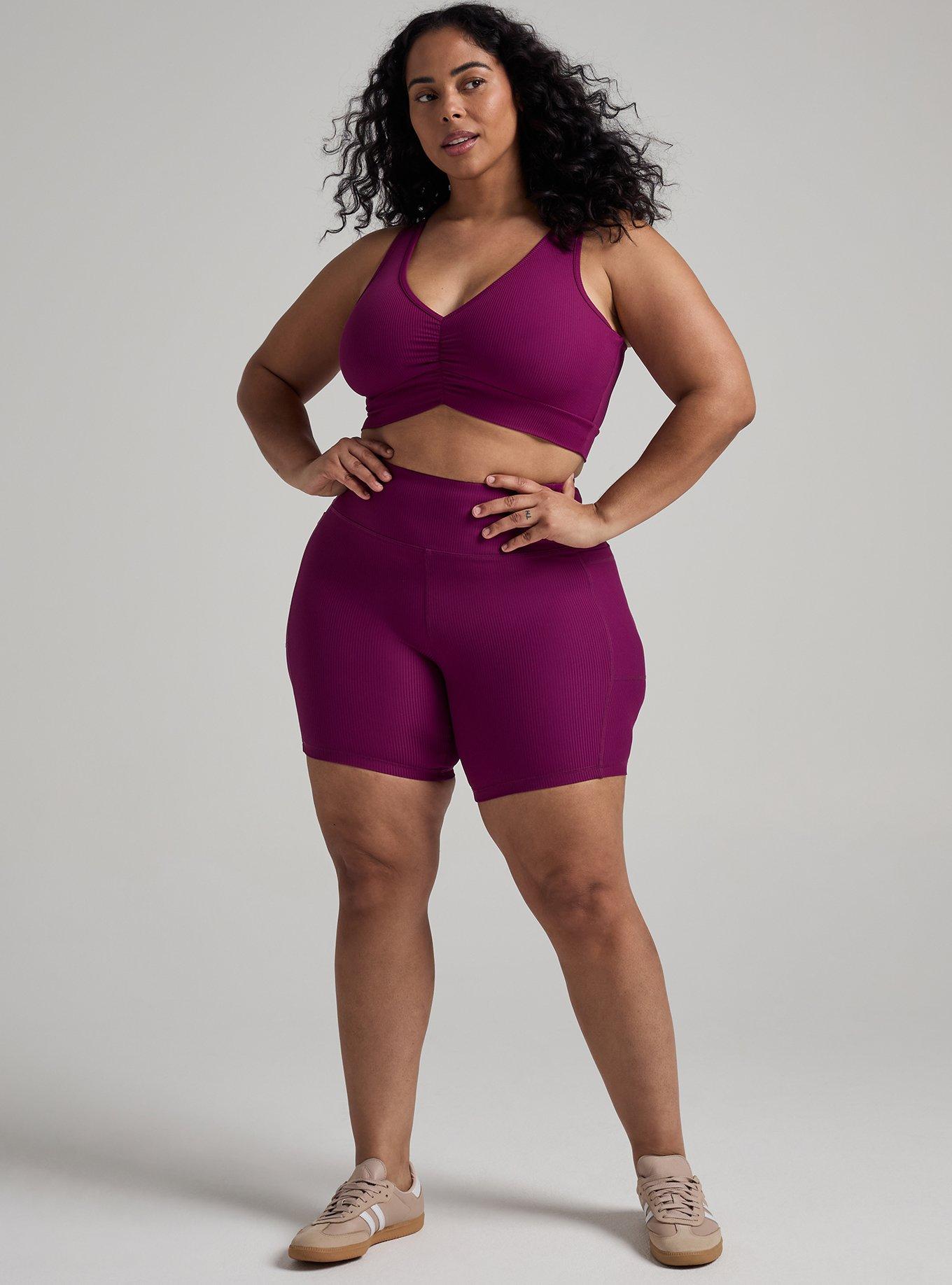TRU Performance Rib Ruched Active Sports Bra, PLUM CASPIA, alternate