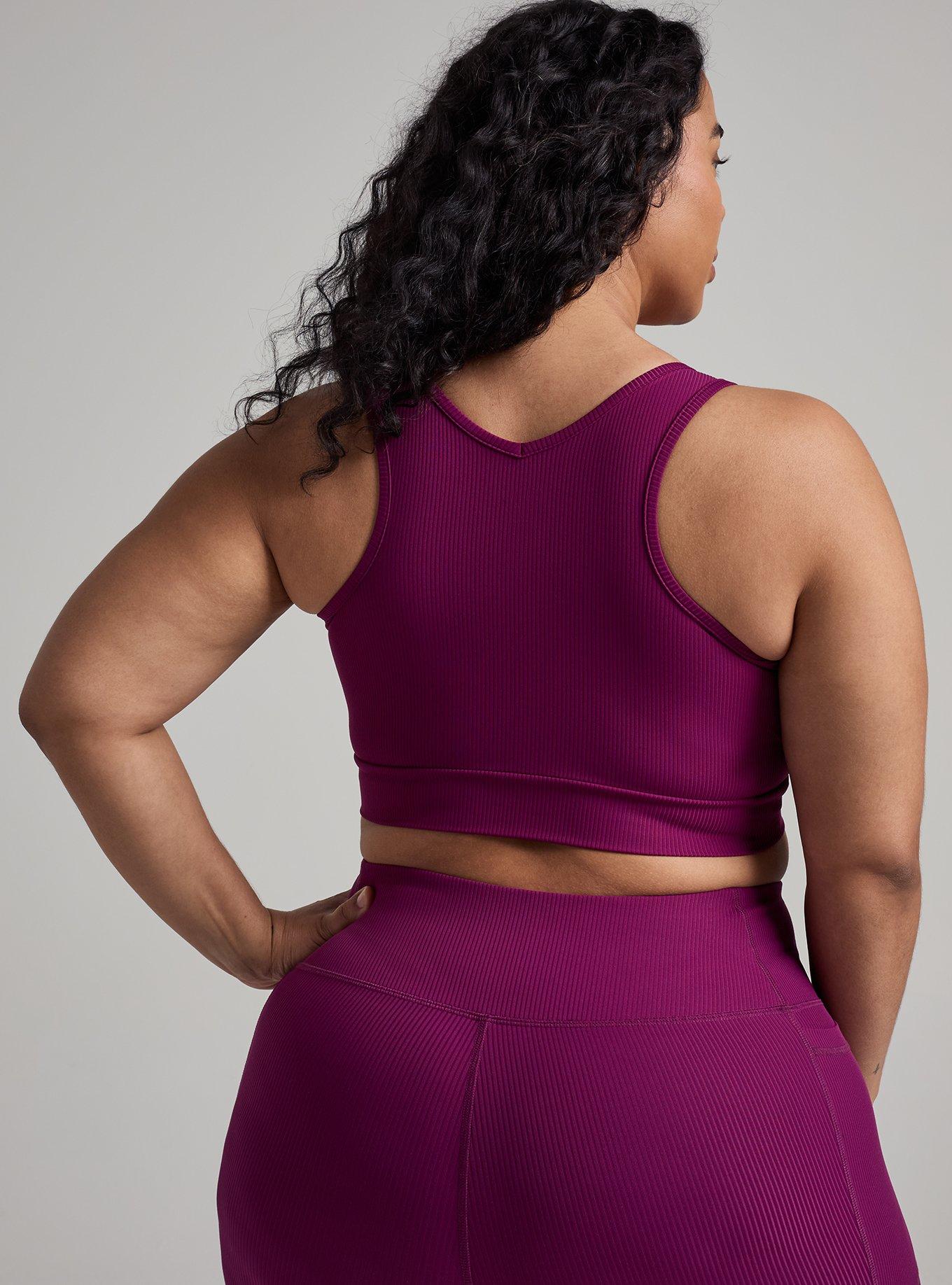 TRU Performance Rib Ruched Active Sports Bra, PLUM CASPIA, alternate