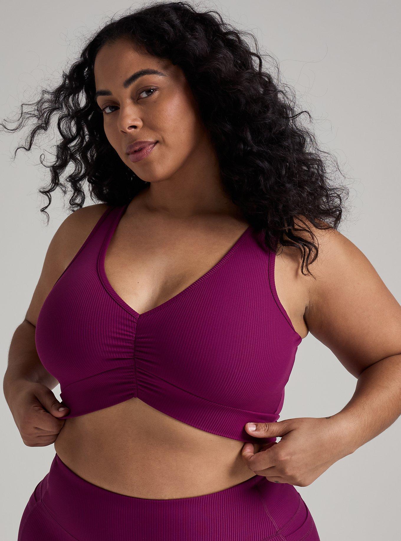 TRU Performance Rib Ruched Active Sports Bra, PLUM CASPIA, hi-res