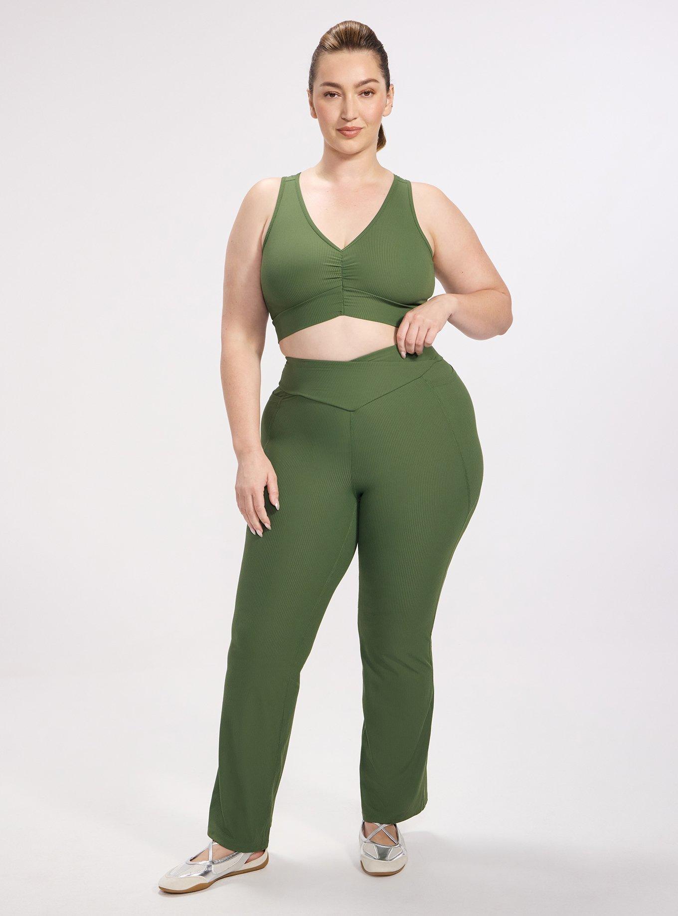 TRU Performance Rib Ruched Active Sports Bra, BRONZE GREEN, alternate