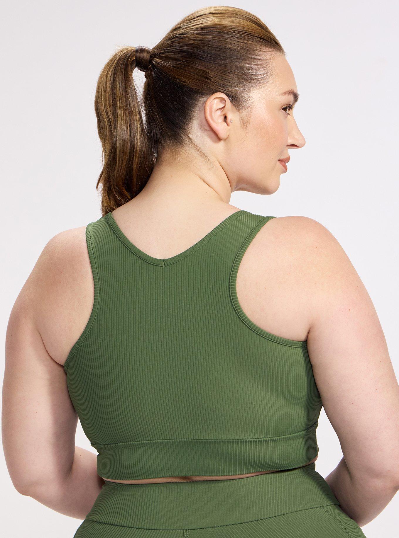 TRU Performance Rib Ruched Active Sports Bra, BRONZE GREEN, alternate