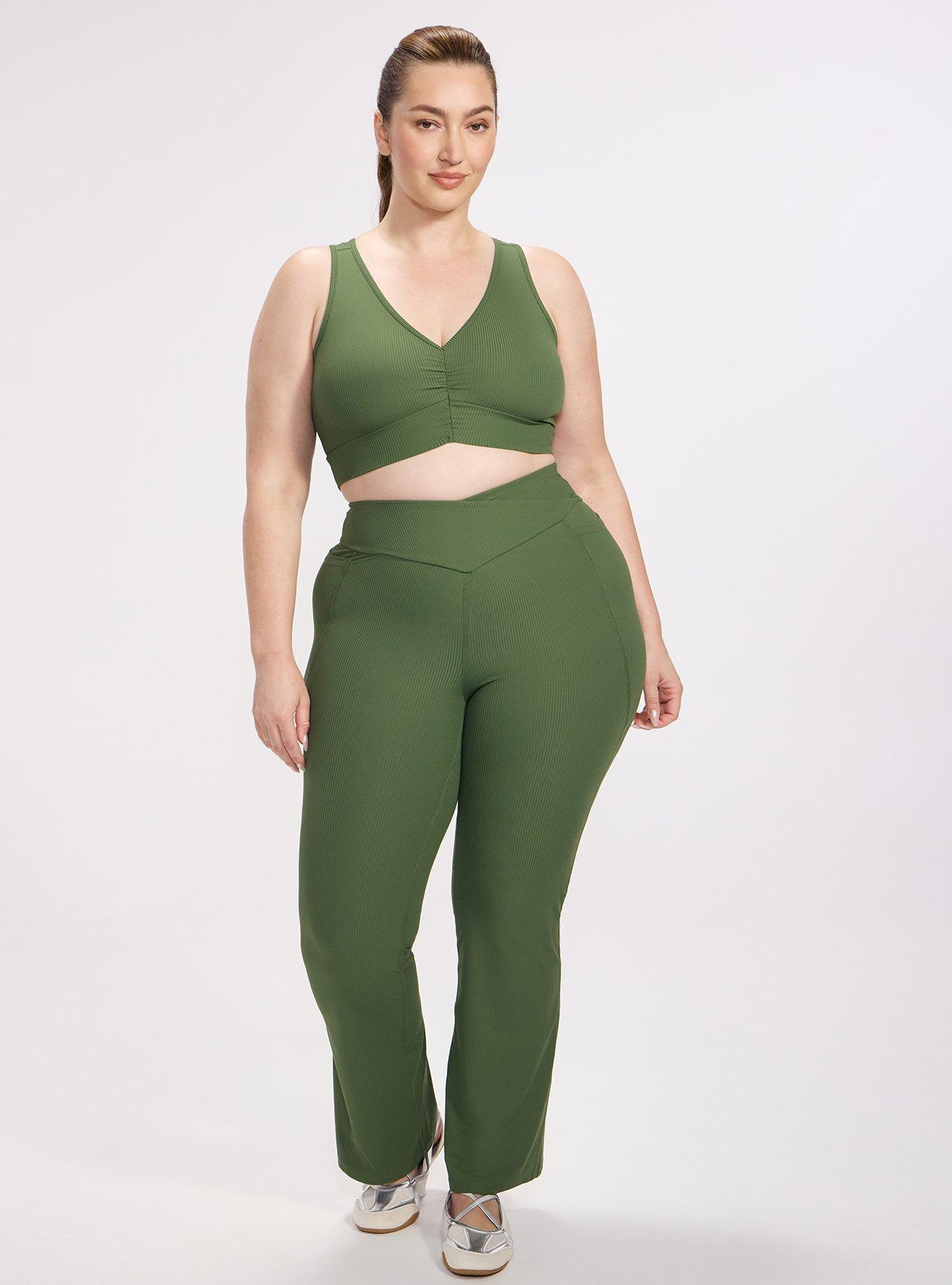 TRU Performance Rib Ruched Active Sports Bra, BRONZE GREEN, alternate